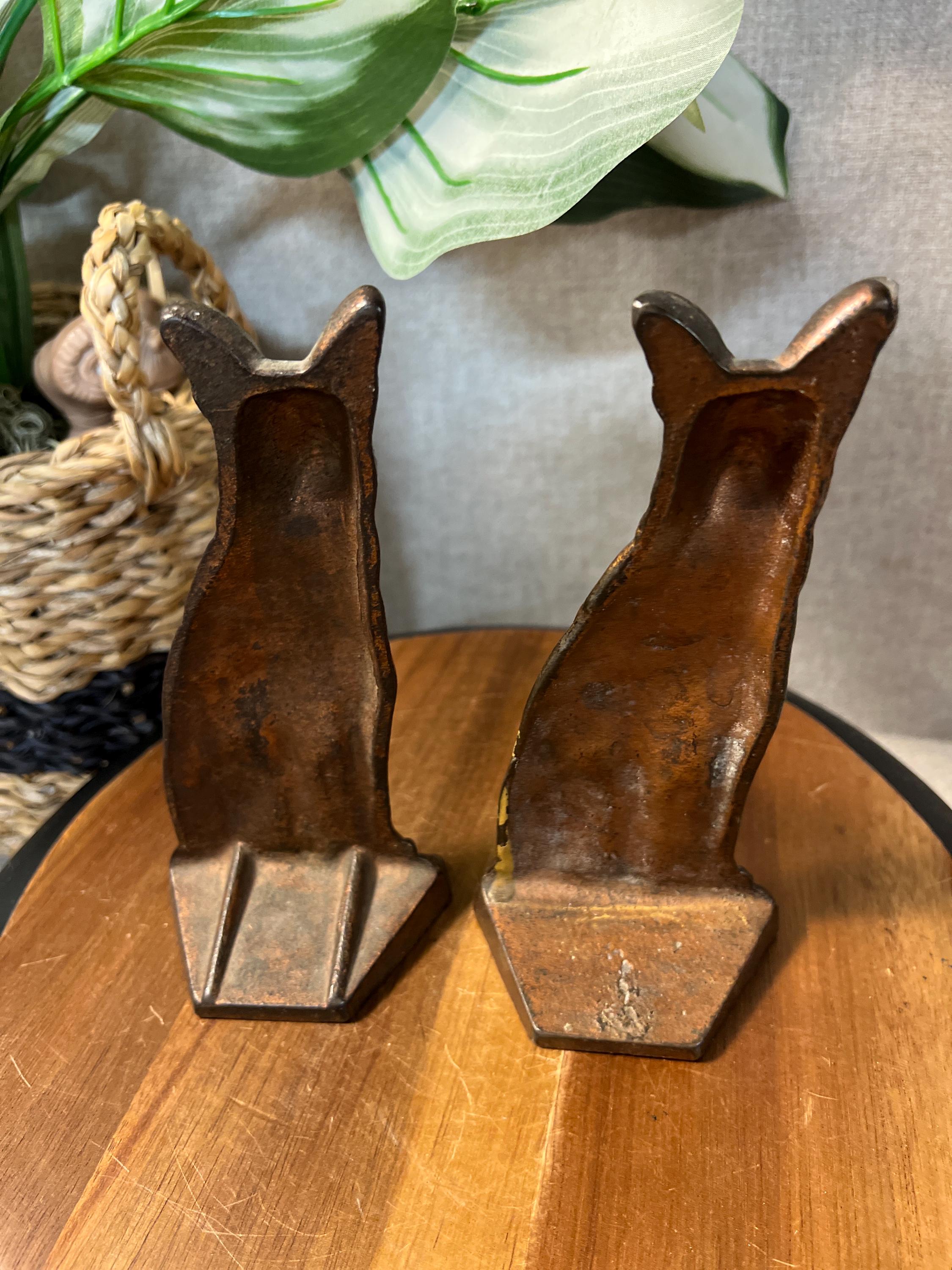 Vintage Cast Iron Metal/Bronze German Shepherd Dogs set of  Bookends 6 1/4 Tall