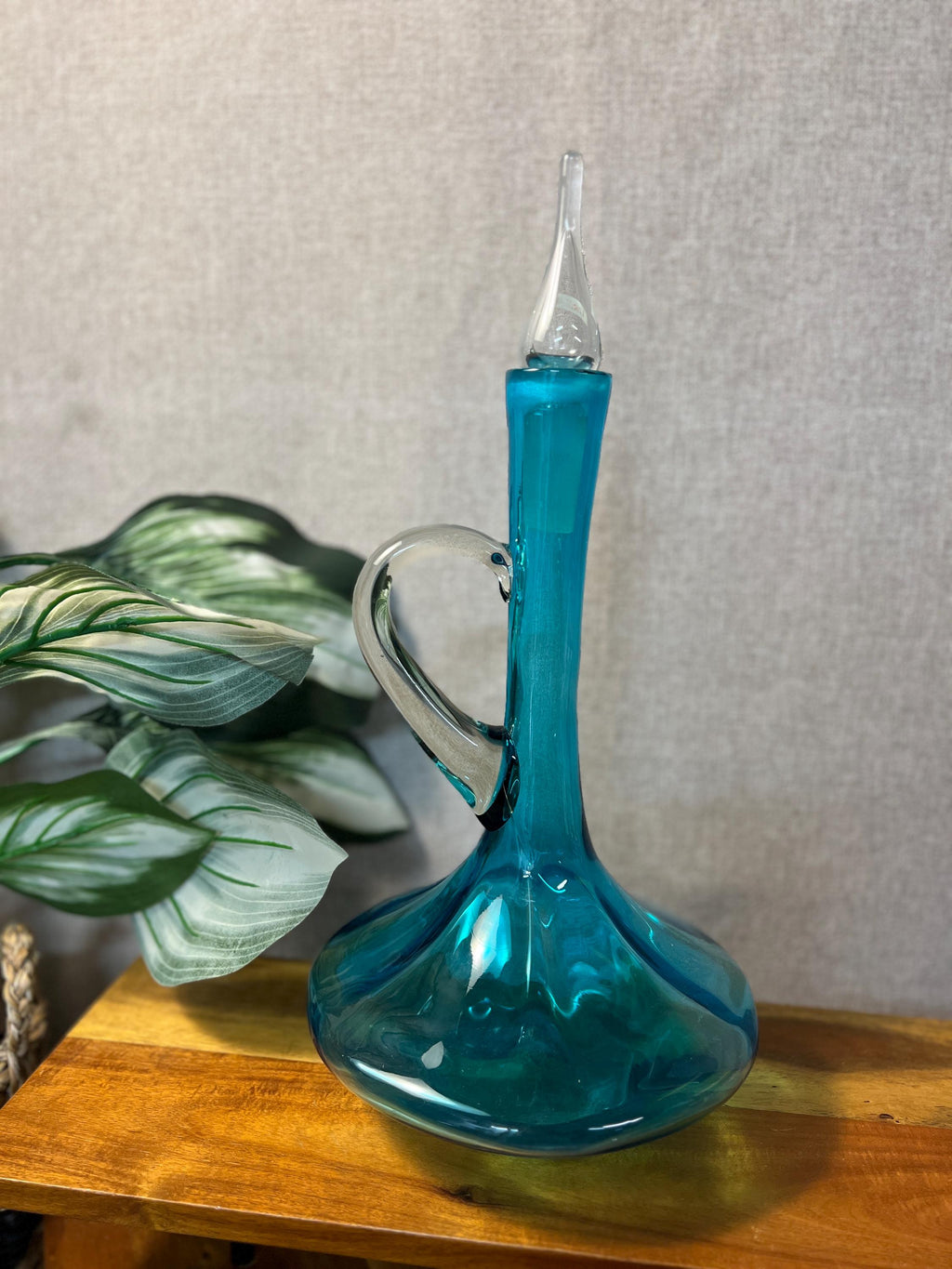 Vintage Bischoff Blue Decanter MCM Blown Glass genie Bottle