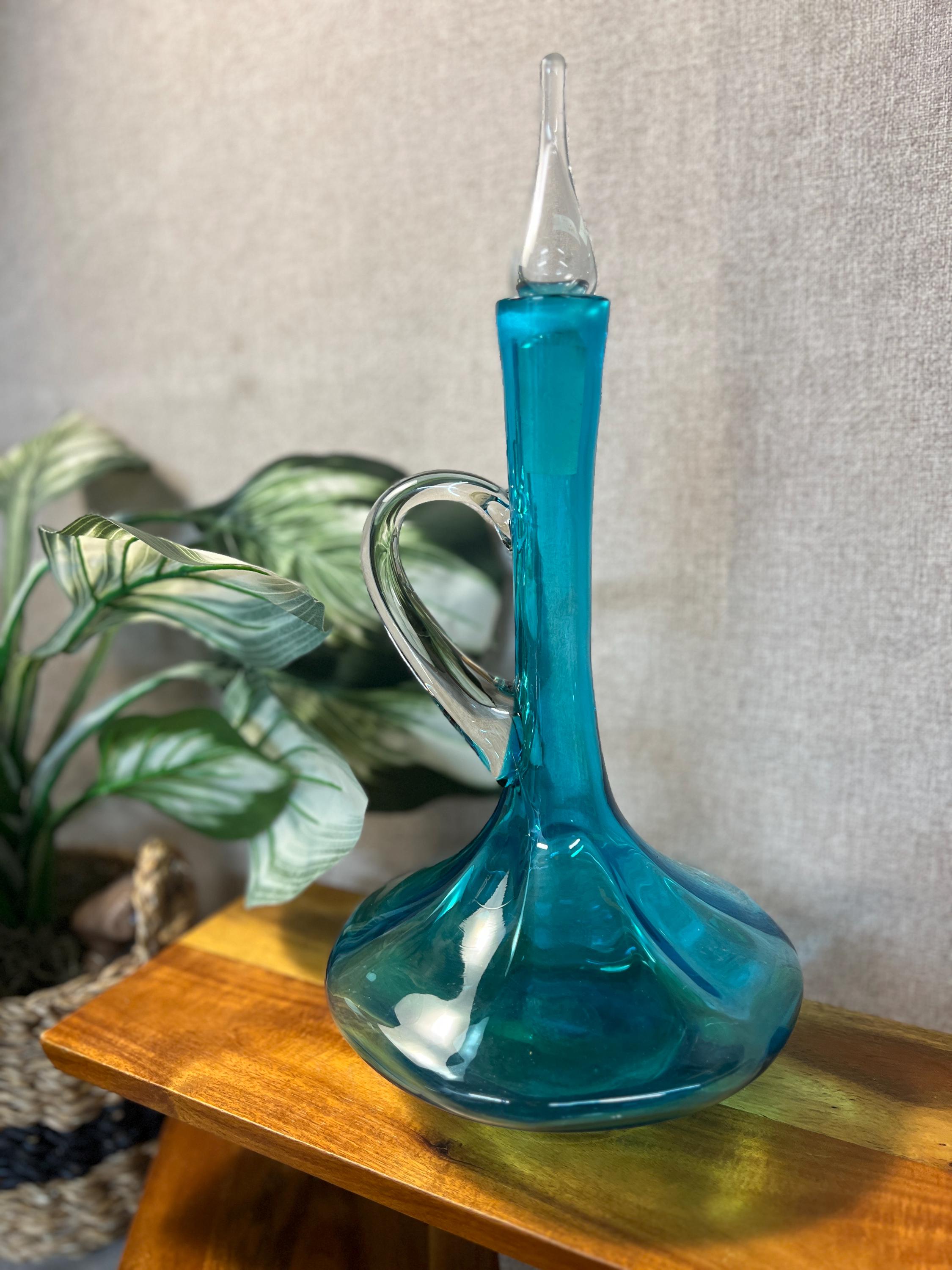 Vintage Bischoff Blue Decanter MCM Blown Glass genie Bottle