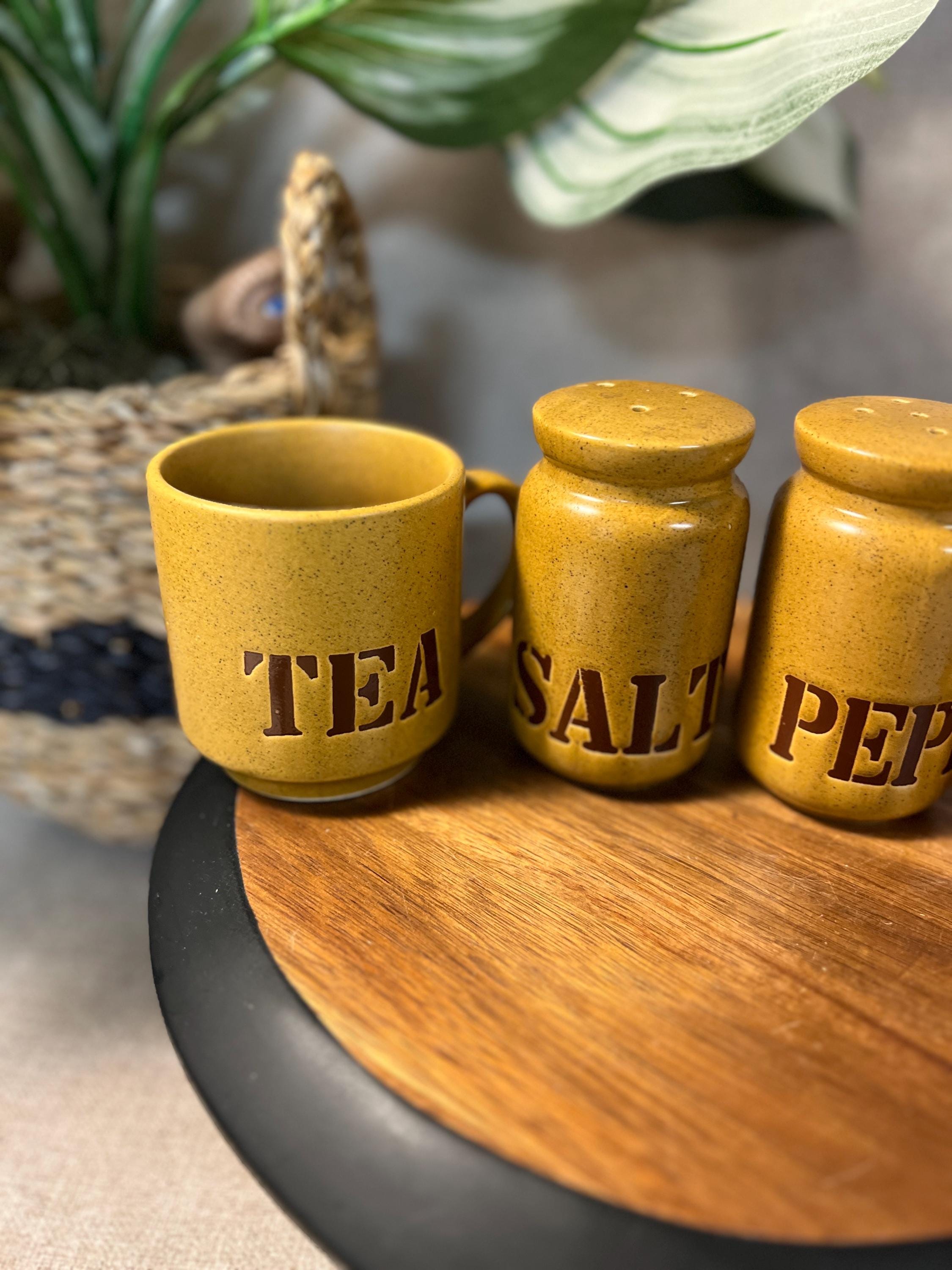 Fine Stone Ware set Coffee Tea Salt and Pepper Made In Japan