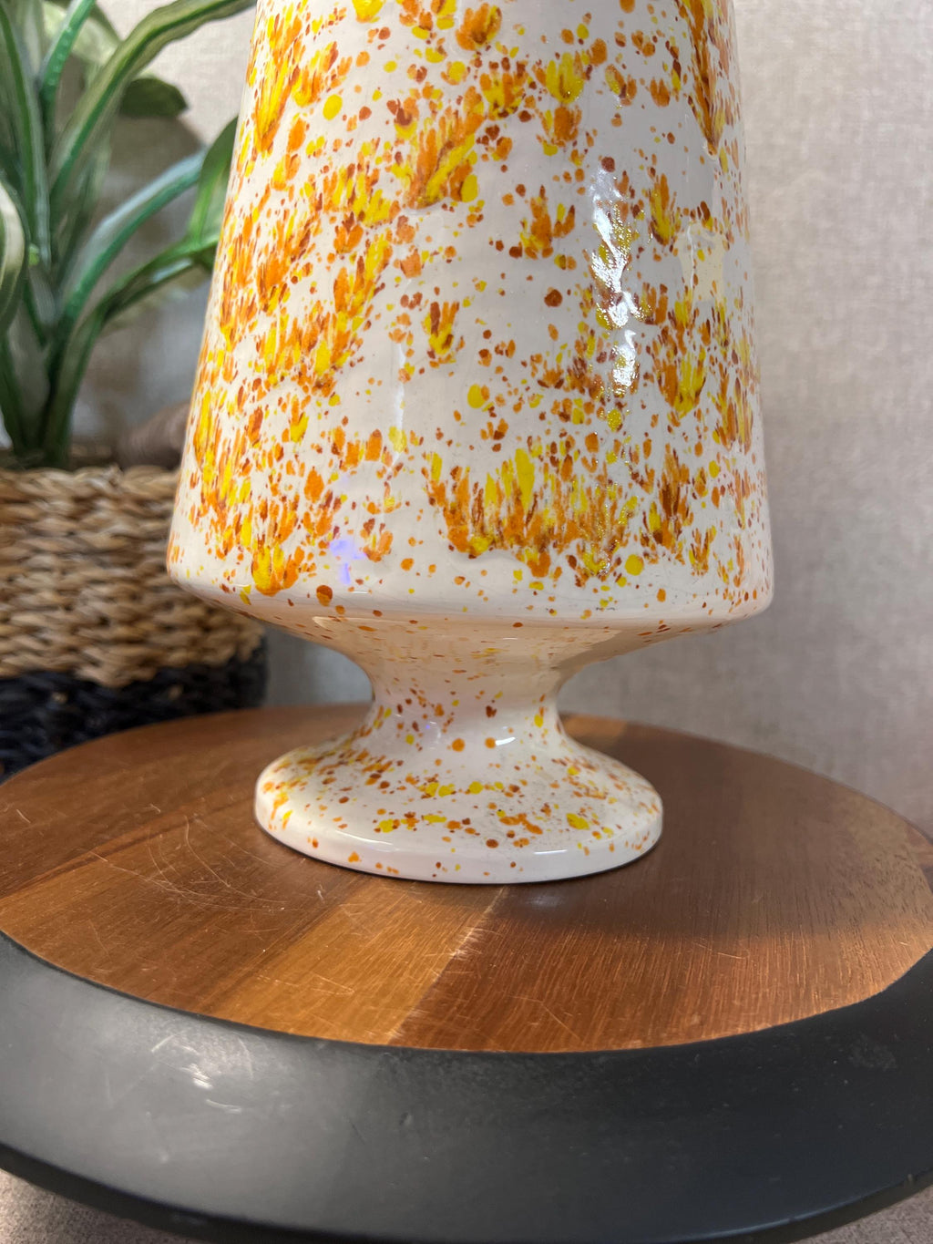 Ceramic Vase  orange brown Drip Sponge Splatter retro handmade