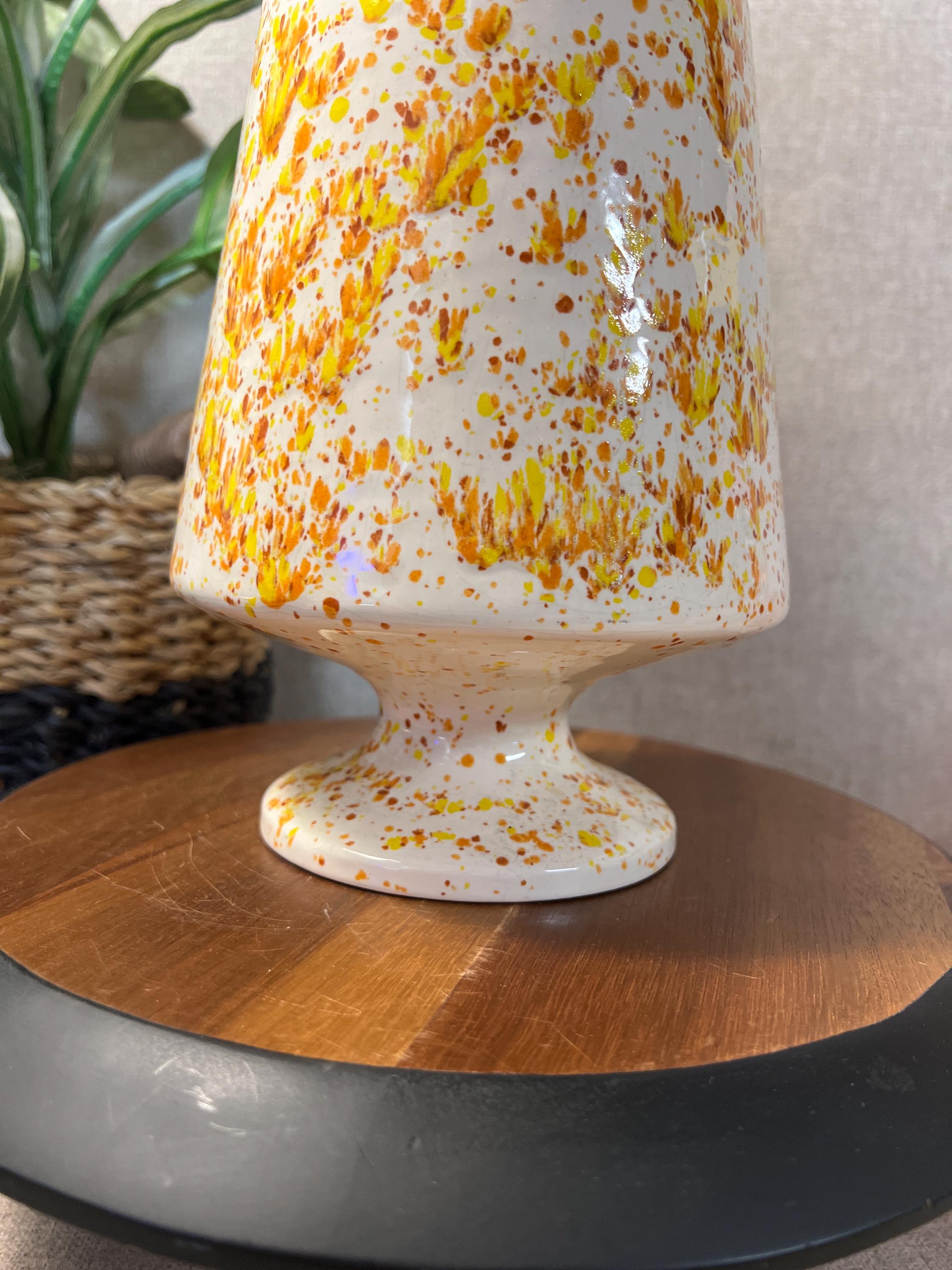 Ceramic Vase  orange brown Drip Sponge Splatter retro handmade