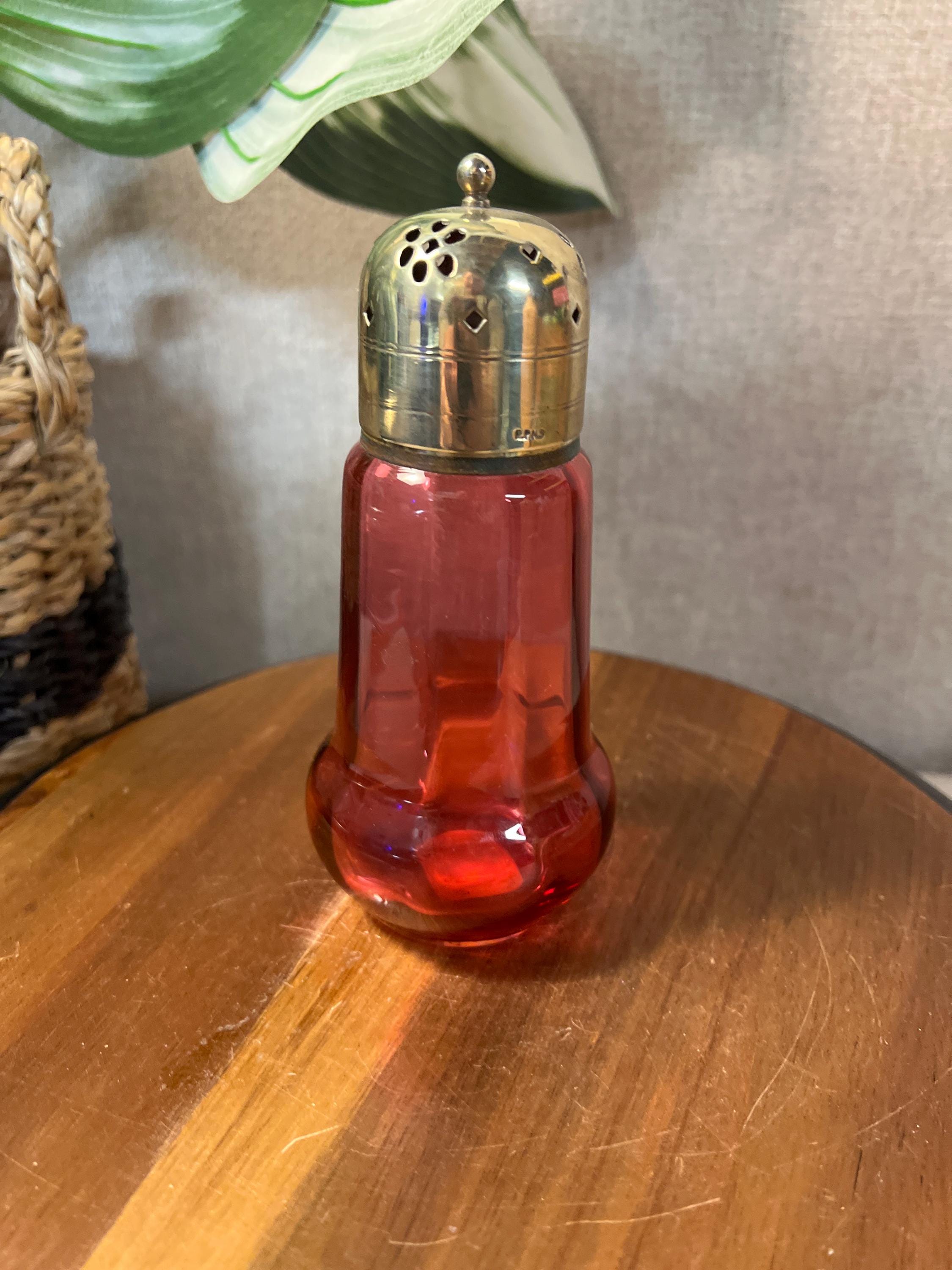 Antique Cranberry Glass Sugar Shaker Muffineer  With Top