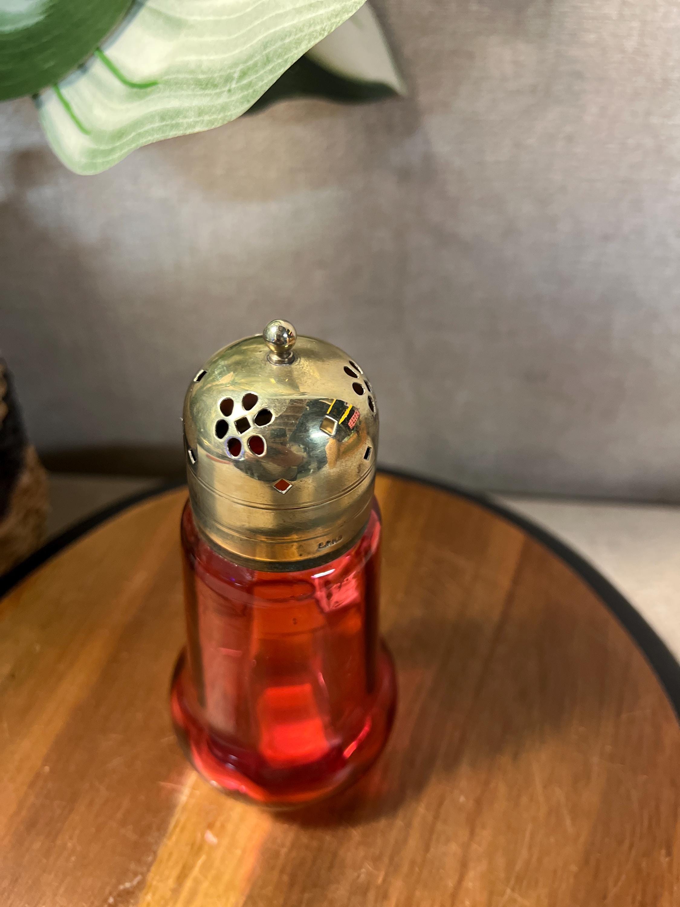 Antique Cranberry Glass Sugar Shaker Muffineer  With Top