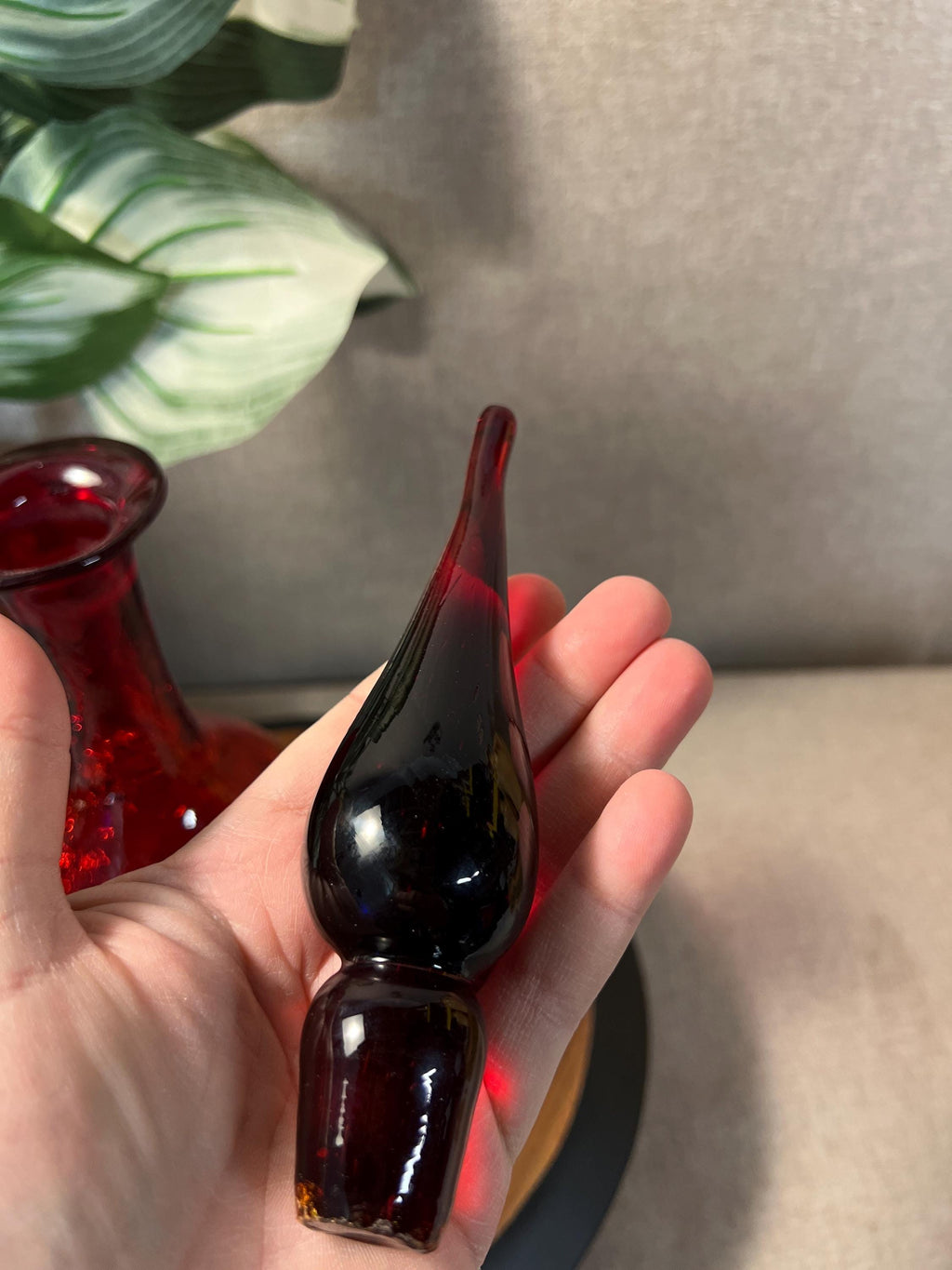 Pilgrim #23 - Ruby Orange Tangerine Flame Crackle Glass Decanter