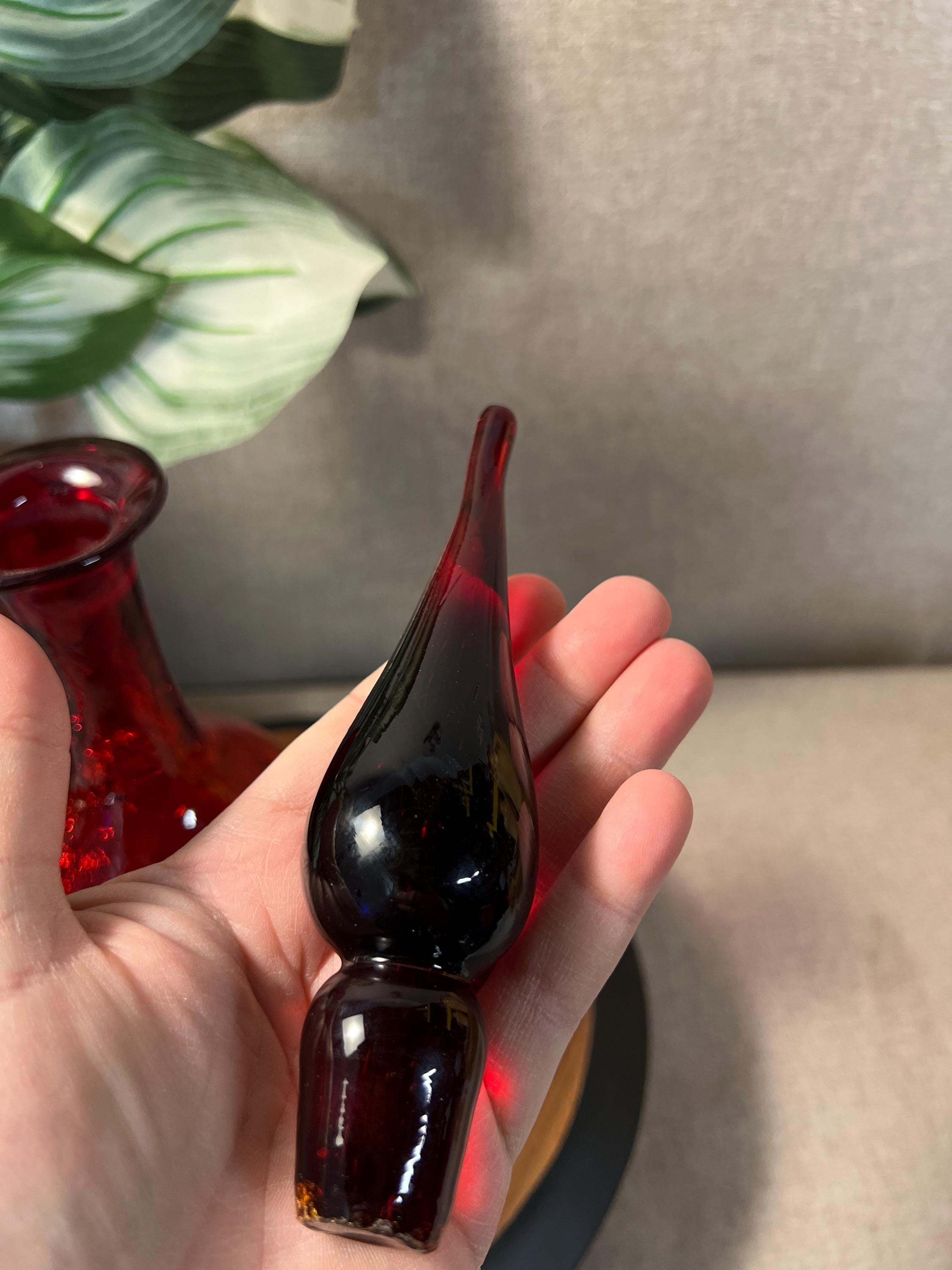 Pilgrim #23 - Ruby Orange Tangerine Flame Crackle Glass Decanter