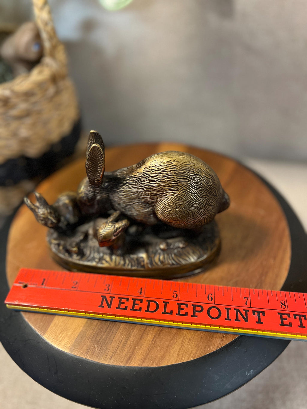 Vintage Brass Rabbit Mother Babies Bunny Brass Paperweight