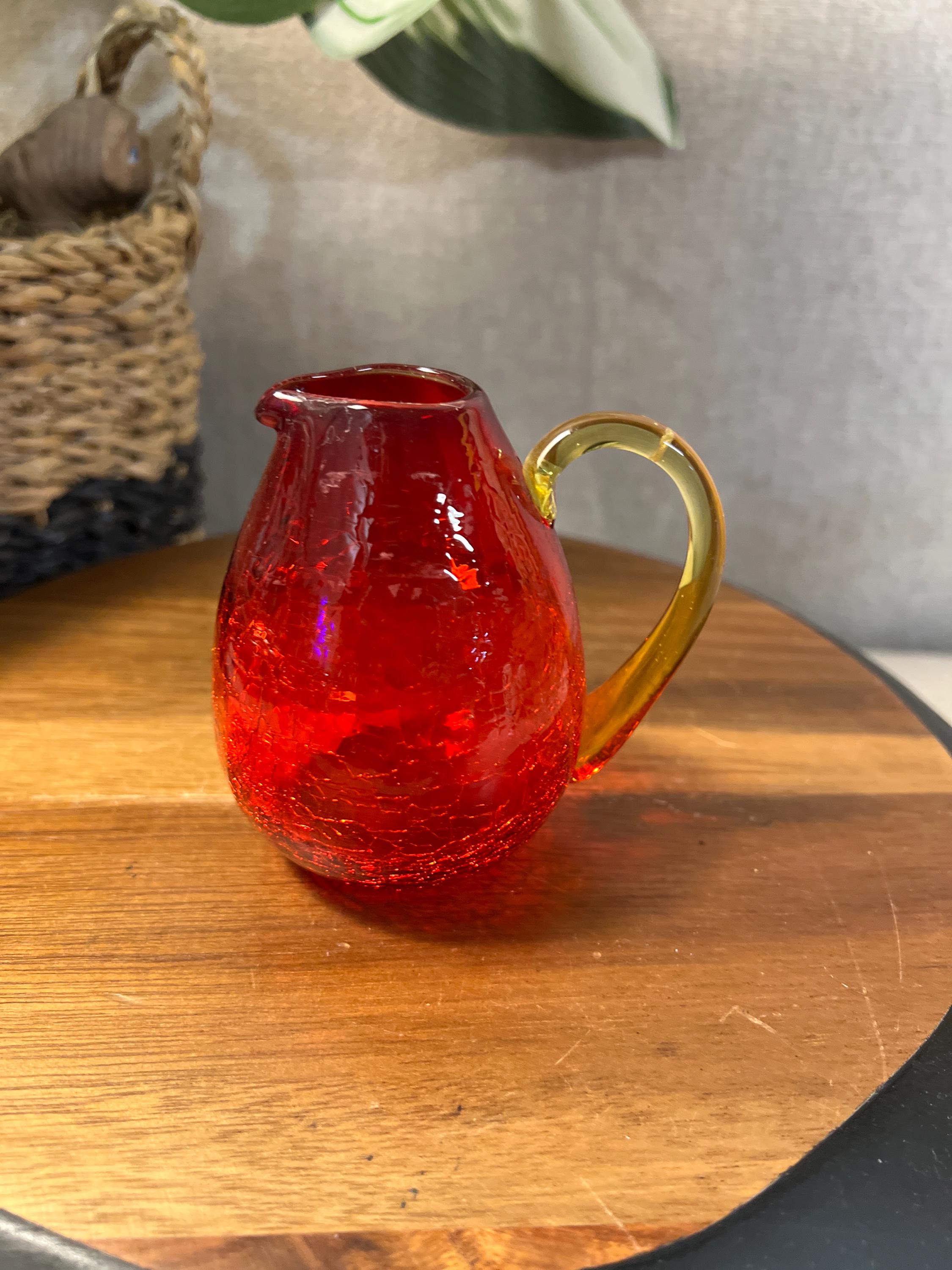 Amberina Crackle Glass Pitcher — Glows Under UV Blacklight