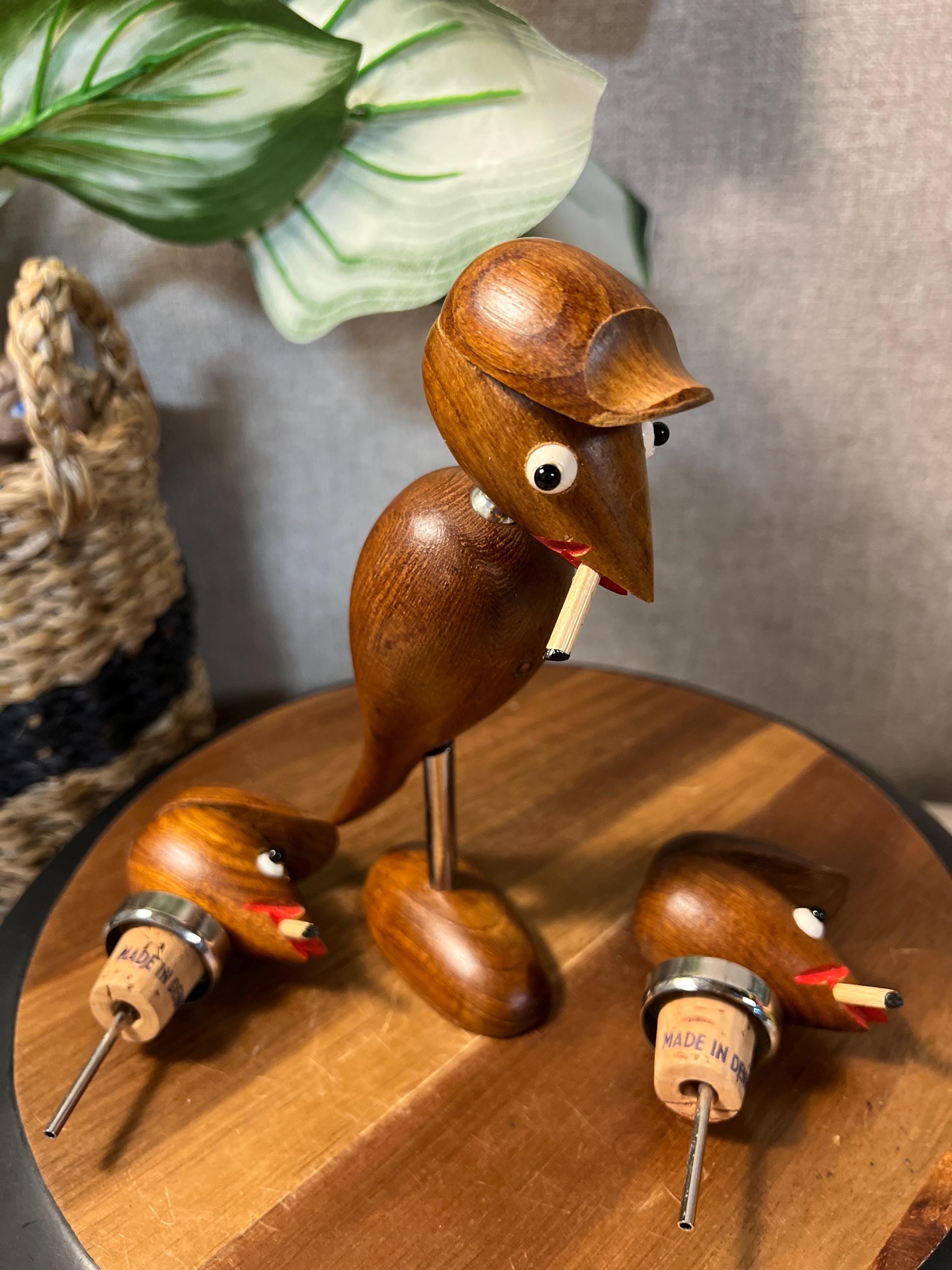 ARNE BASS Denmark Bar Bird Teakwood Corkscrew & Bottle Opener Vtg MCM Kitsch