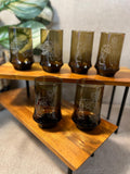 Smoke Brown VTG Libby Glasses With Etched Wolf Hound on all