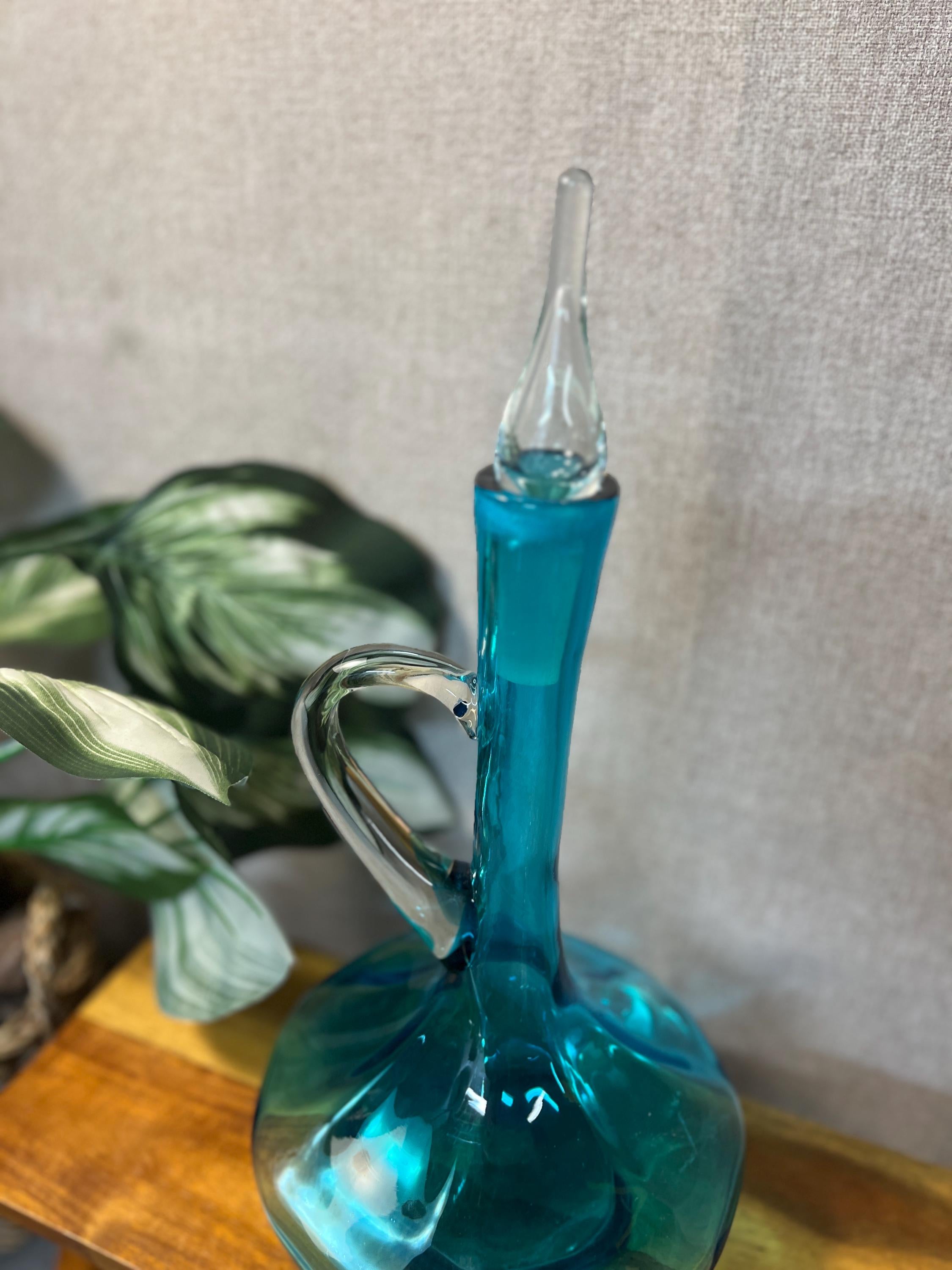 Vintage Bischoff Blue Decanter MCM Blown Glass genie Bottle