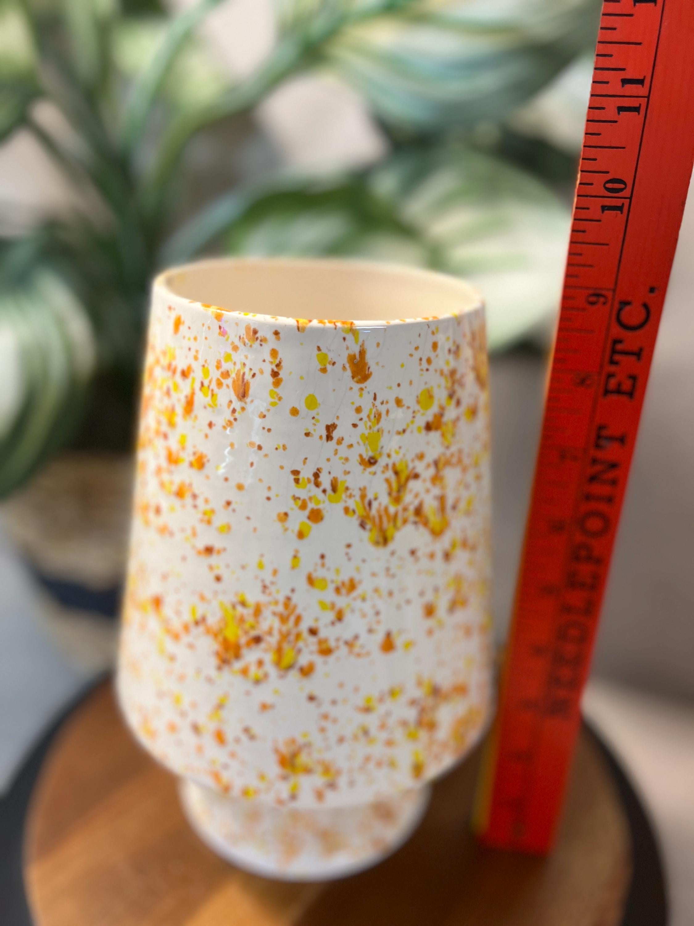 Ceramic Vase  orange brown Drip Sponge Splatter retro handmade