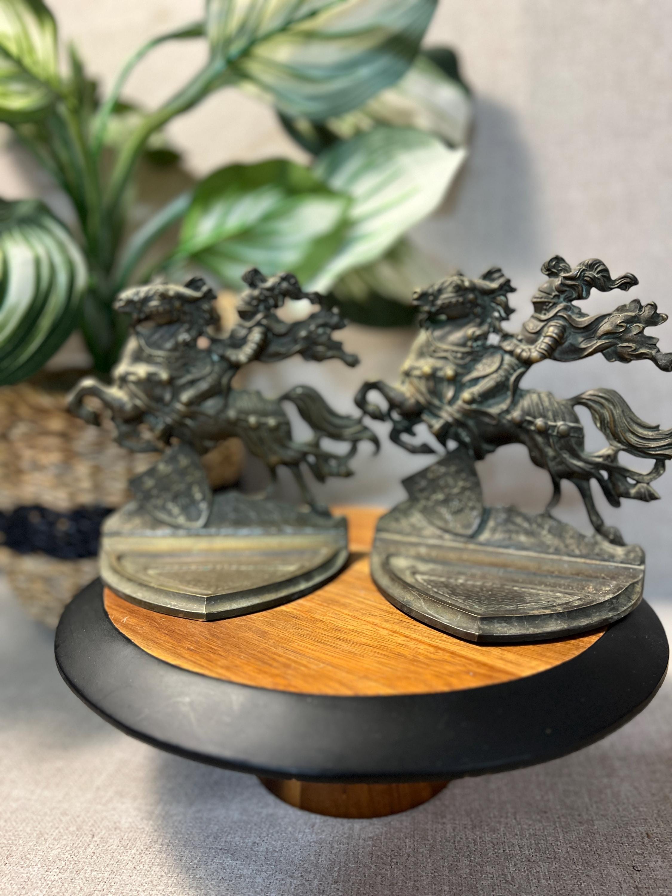 Horse with Rider  Brass Bookends Heavy Very Detailed