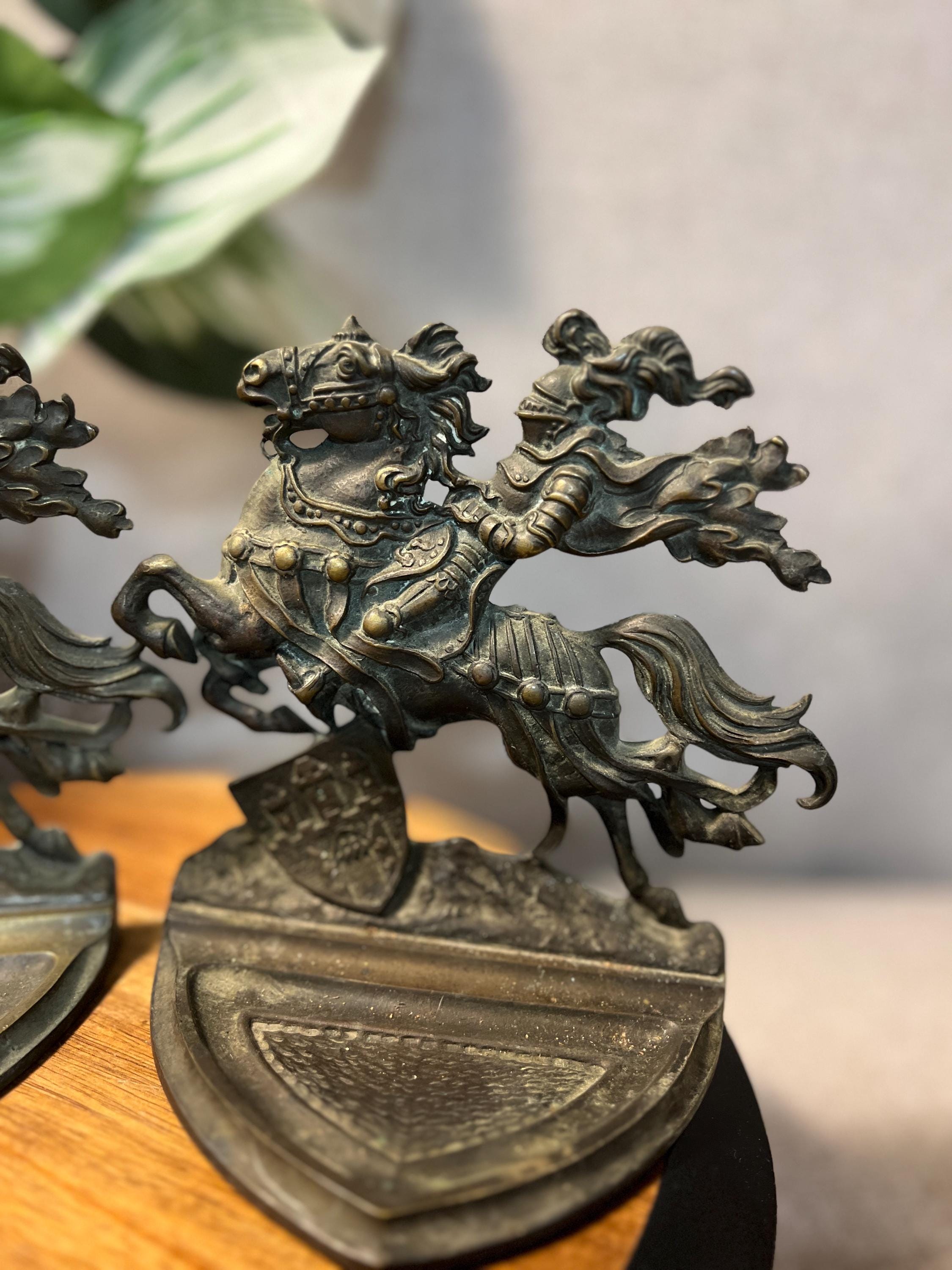 Horse with Rider  Brass Bookends Heavy Very Detailed