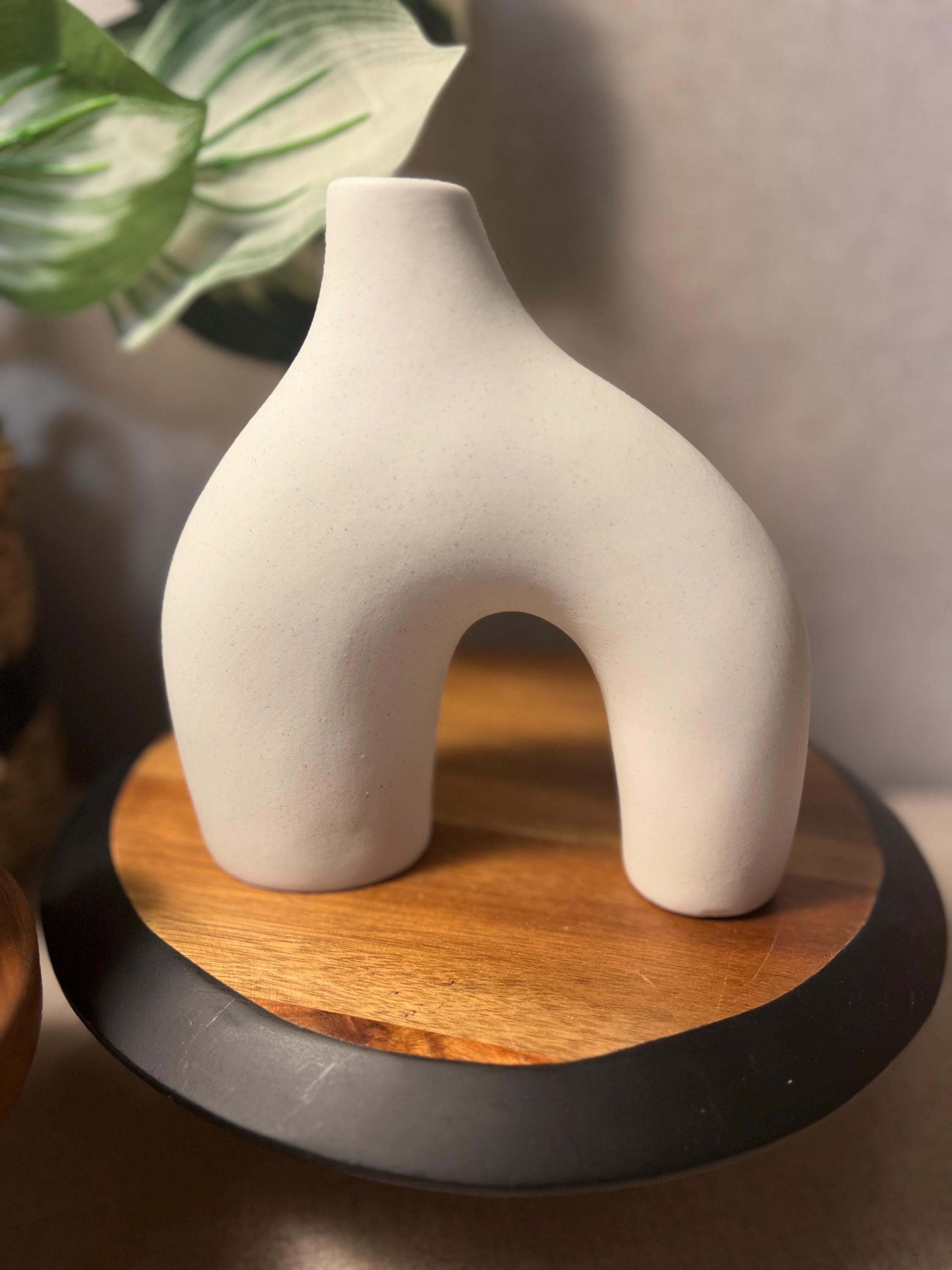 Ceramic Vase Set of 2 for Modern Minimalist Bohemian Decor Round Matching Matte Beige