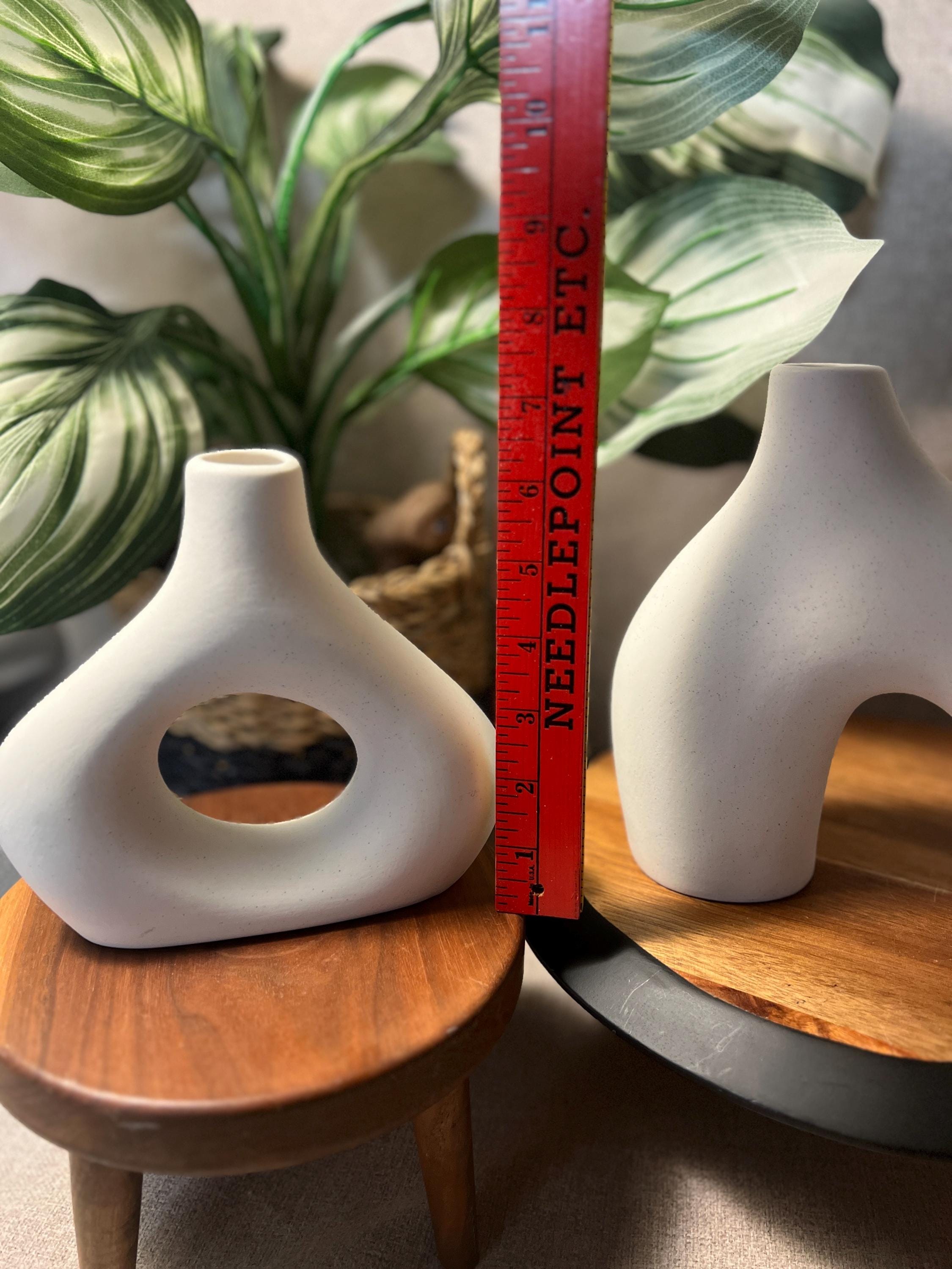 Ceramic Vase Set of 2 for Modern Minimalist Bohemian Decor Round Matching Matte Beige