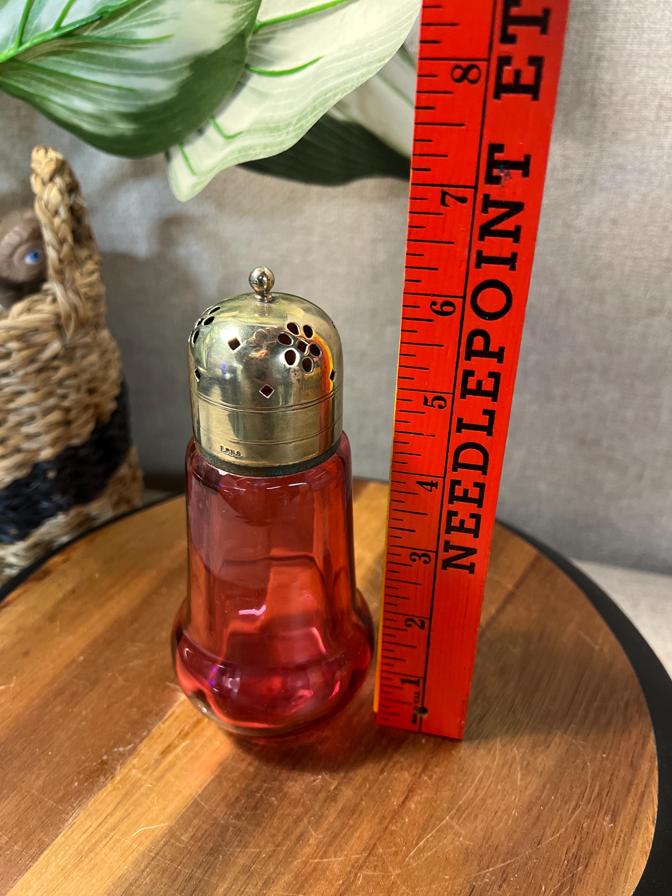 Antique Cranberry Glass Sugar Shaker Muffineer  With Top