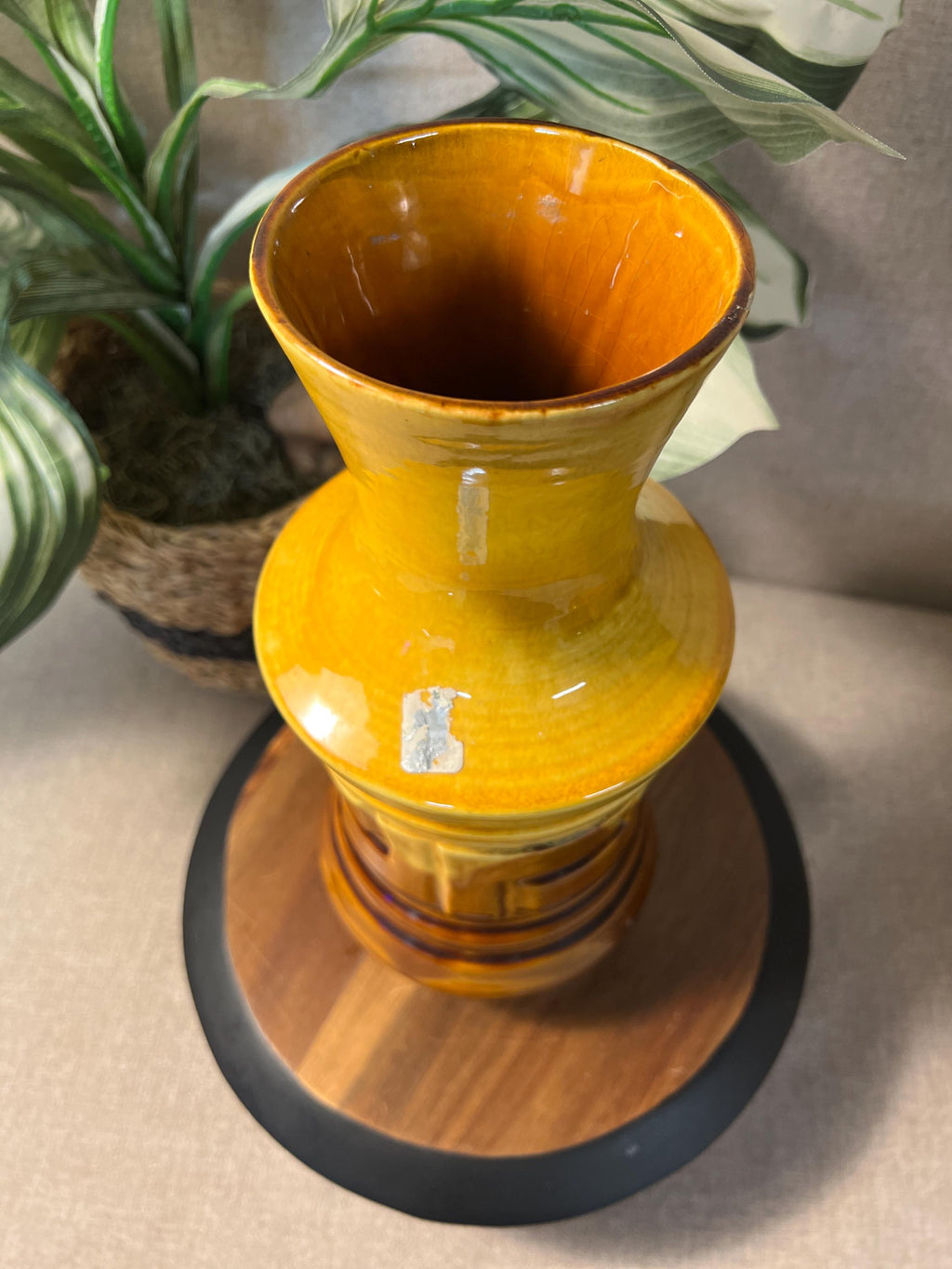 Vintage Royal Haeger Yellow and Brown Drip Glaze Vase