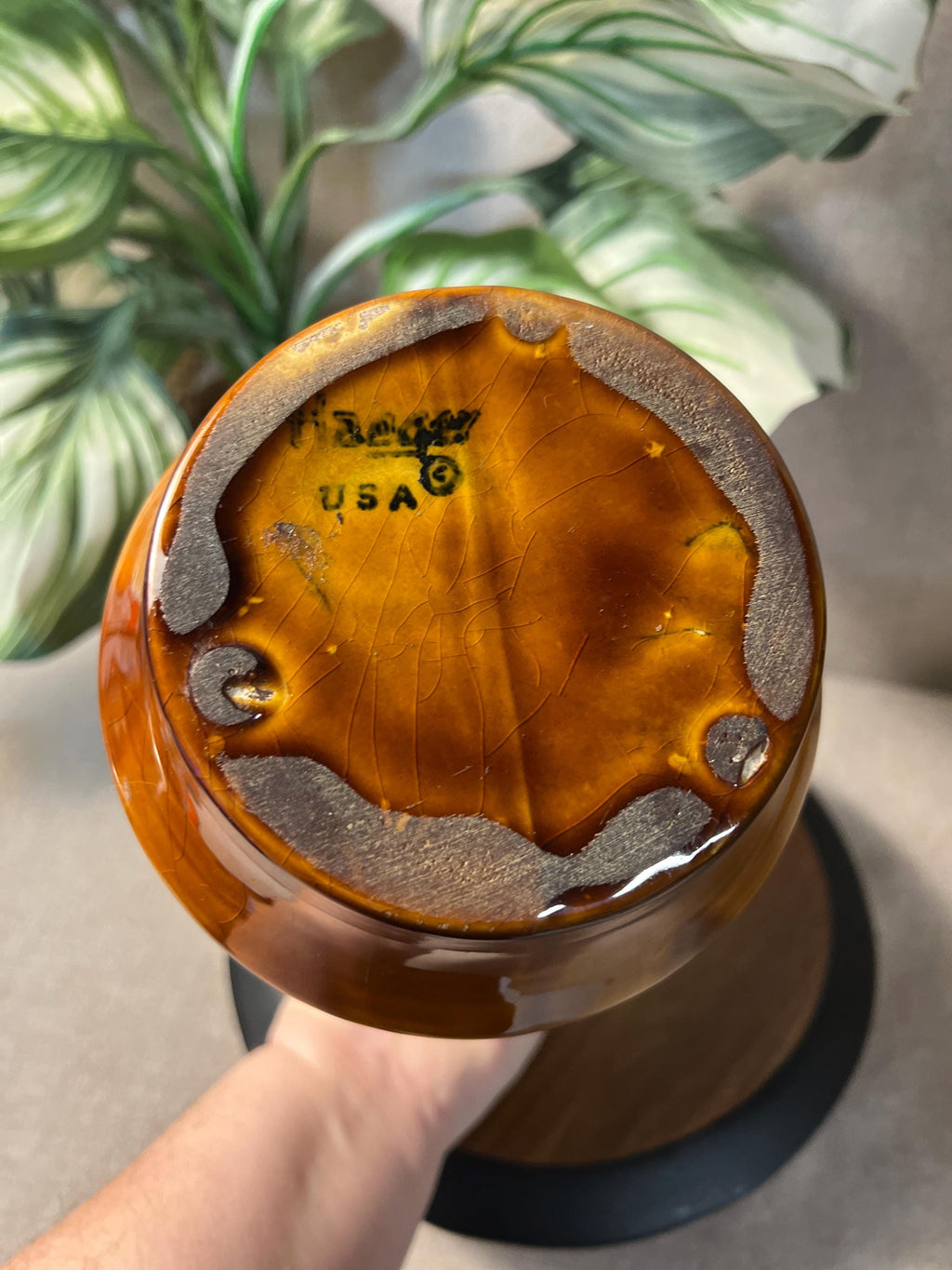 Vintage Royal Haeger Yellow and Brown Drip Glaze Vase