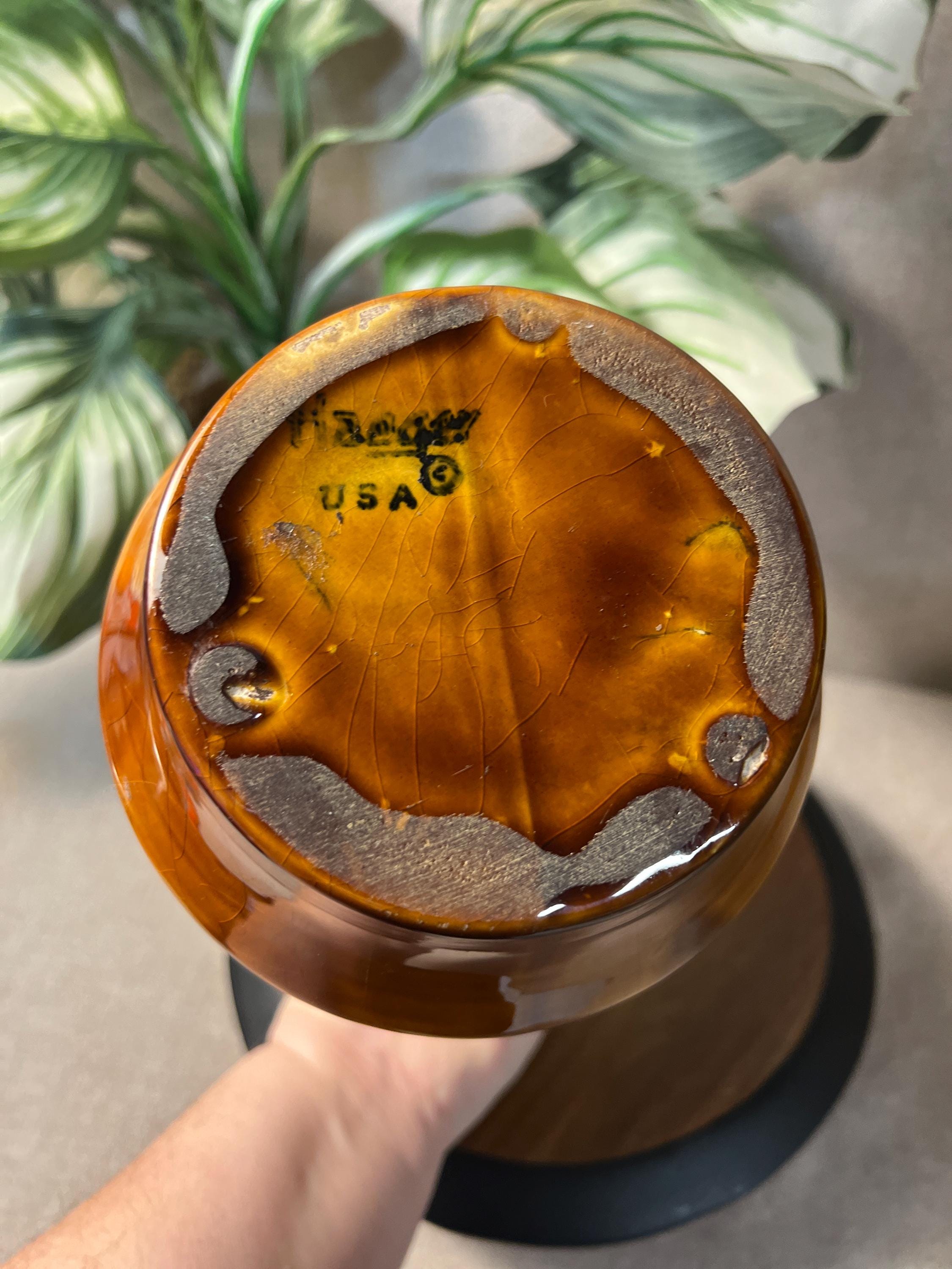 Vintage Royal Haeger Yellow and Brown Drip Glaze Vase