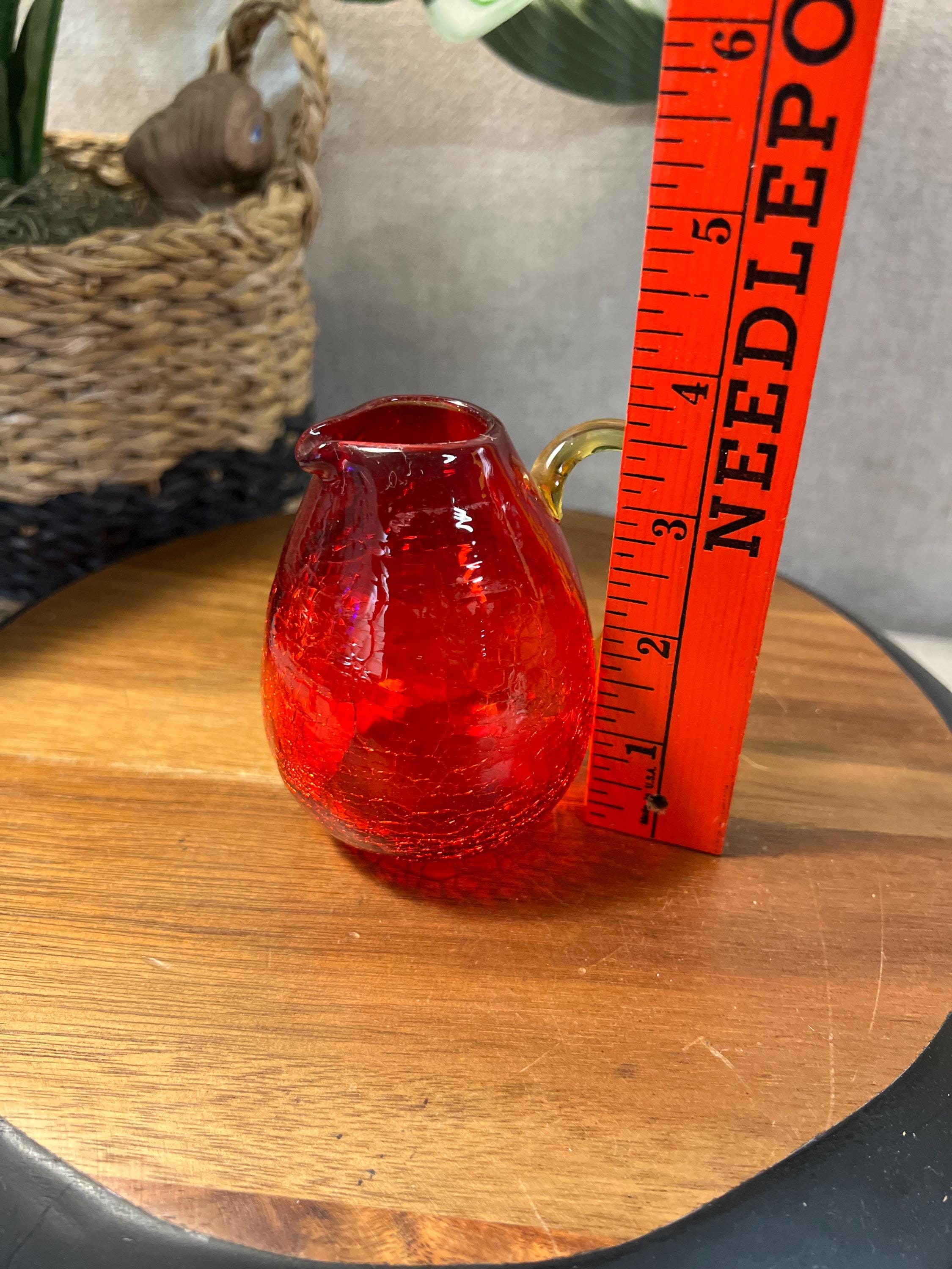 Amberina Crackle Glass Pitcher — Glows Under UV Blacklight