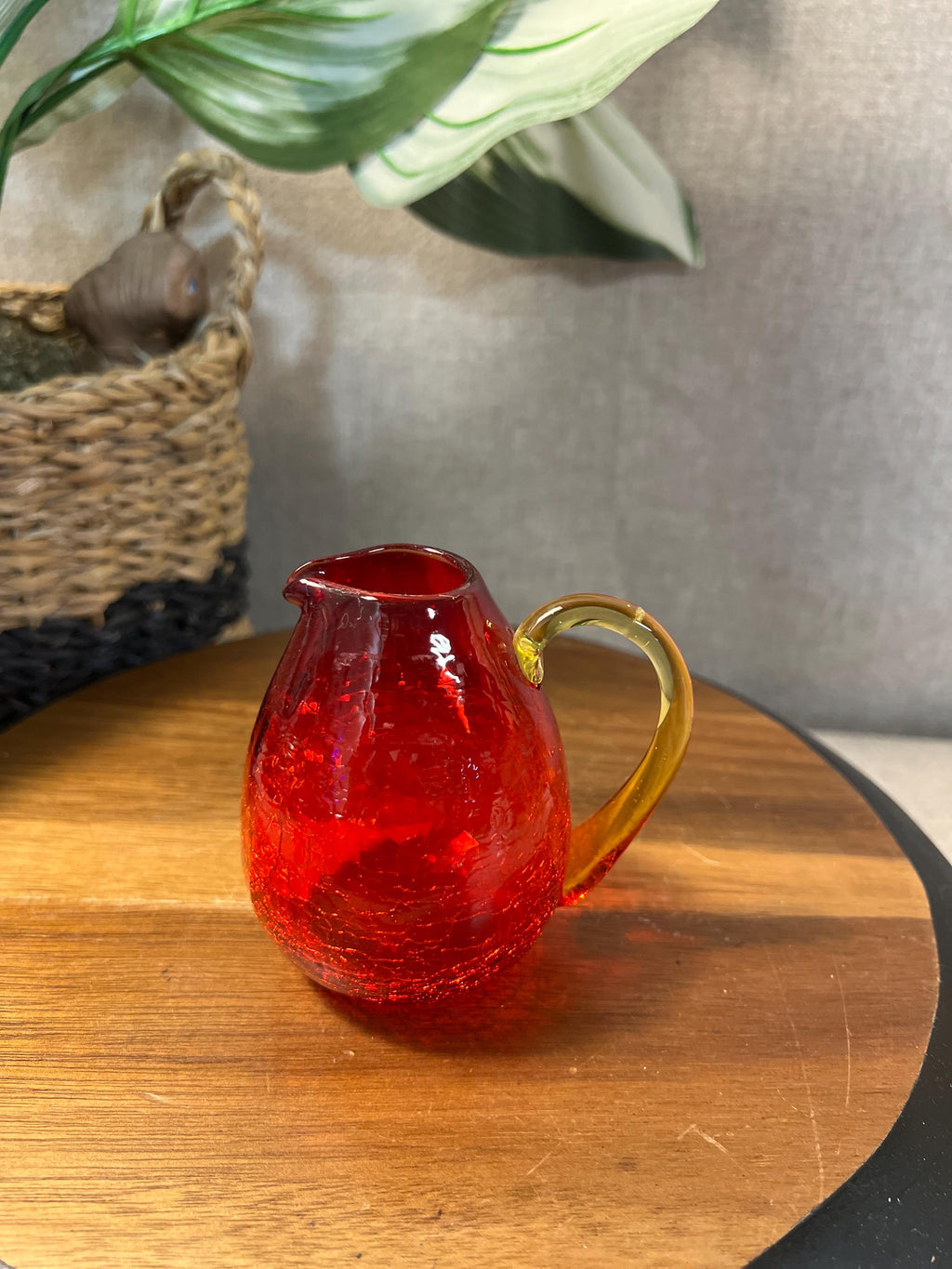 Amberina Crackle Glass Pitcher — Glows Under UV Blacklight