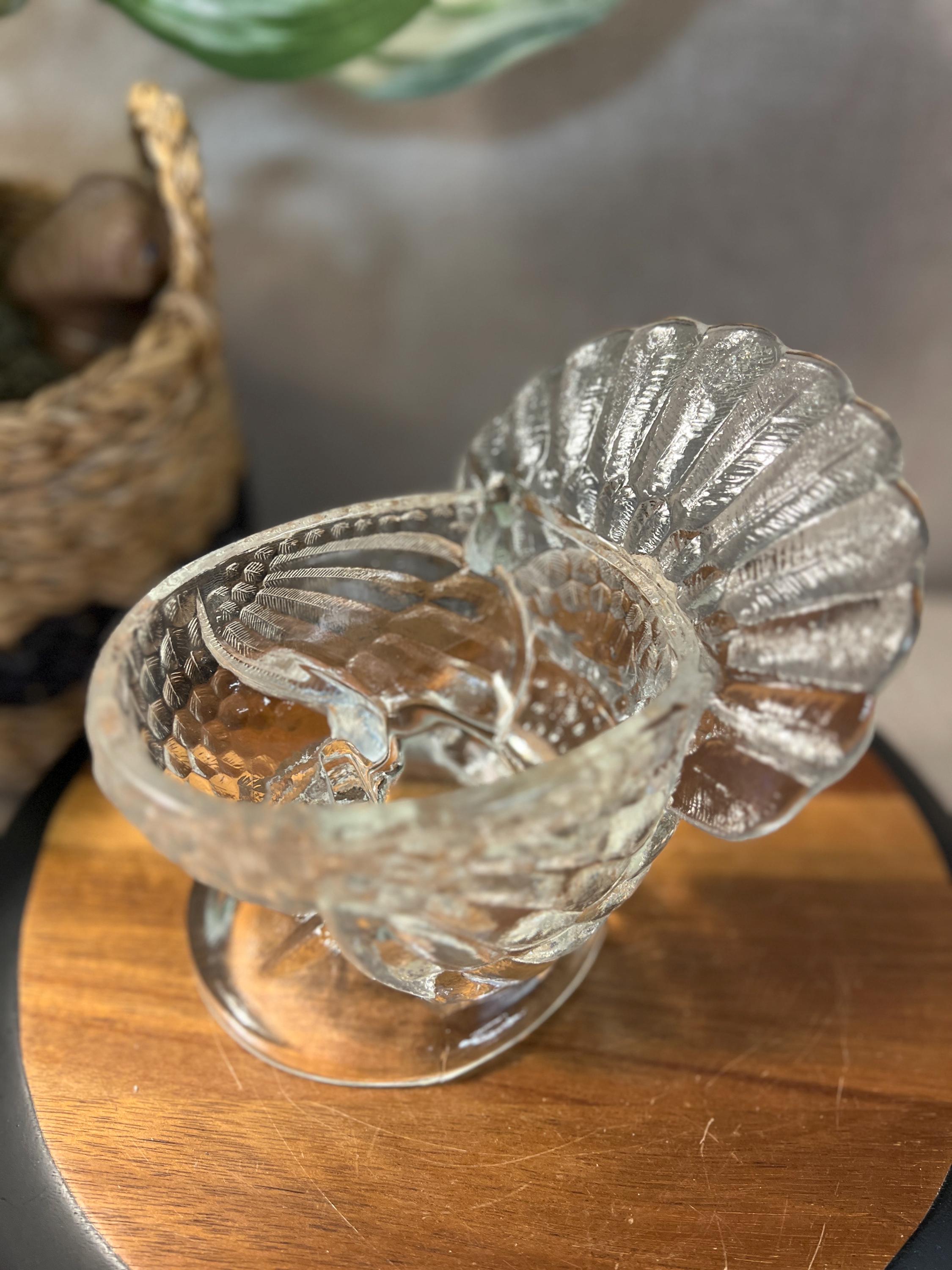 Vintage LE Smith Clear Glass Turkey Covered Candy Dish Bowl Thanksgiving 7.5H