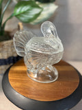 Vintage LE Smith Clear Glass Turkey Covered Candy Dish Bowl Thanksgiving 7.5H