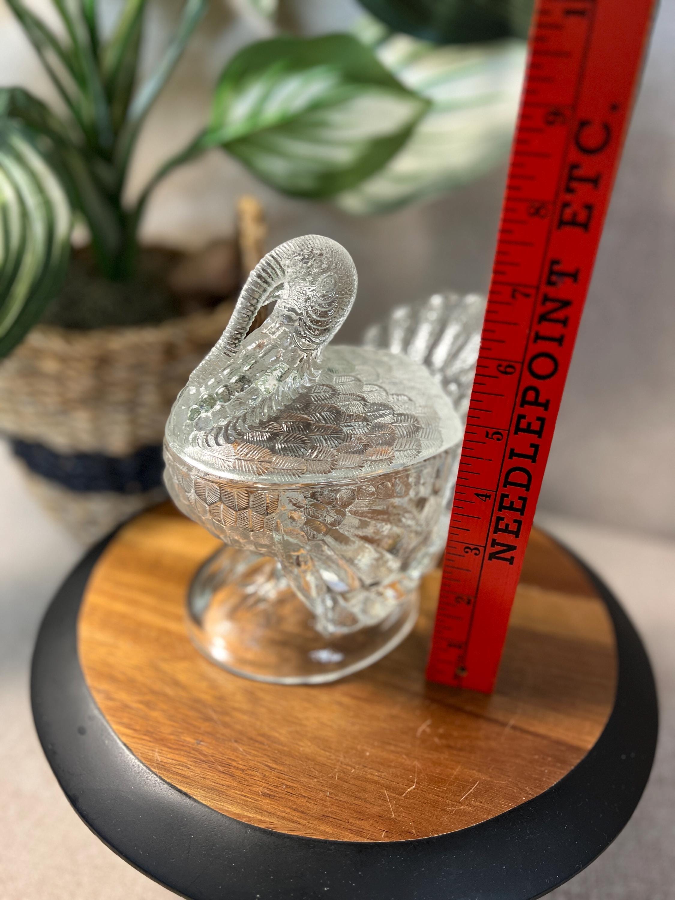 Vintage LE Smith Clear Glass Turkey Covered Candy Dish Bowl Thanksgiving 7.5H