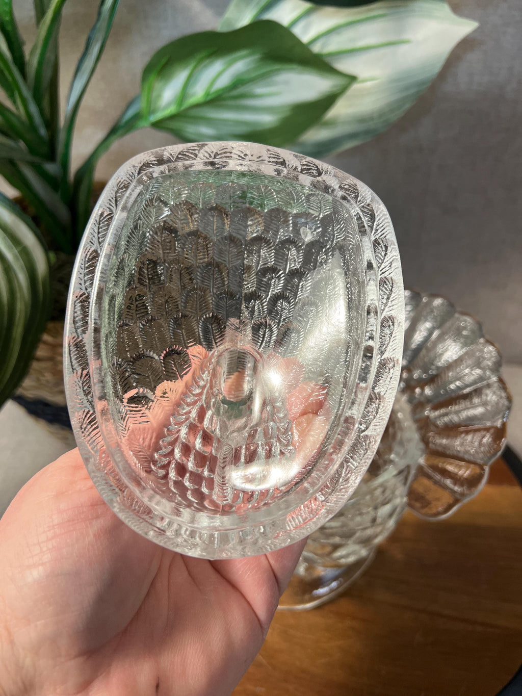 Vintage LE Smith Clear Glass Turkey Covered Candy Dish Bowl Thanksgiving 7.5H