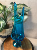 VTG LE Smith Peacock Blue Pedestal Smoothie Swung Glass Vase
