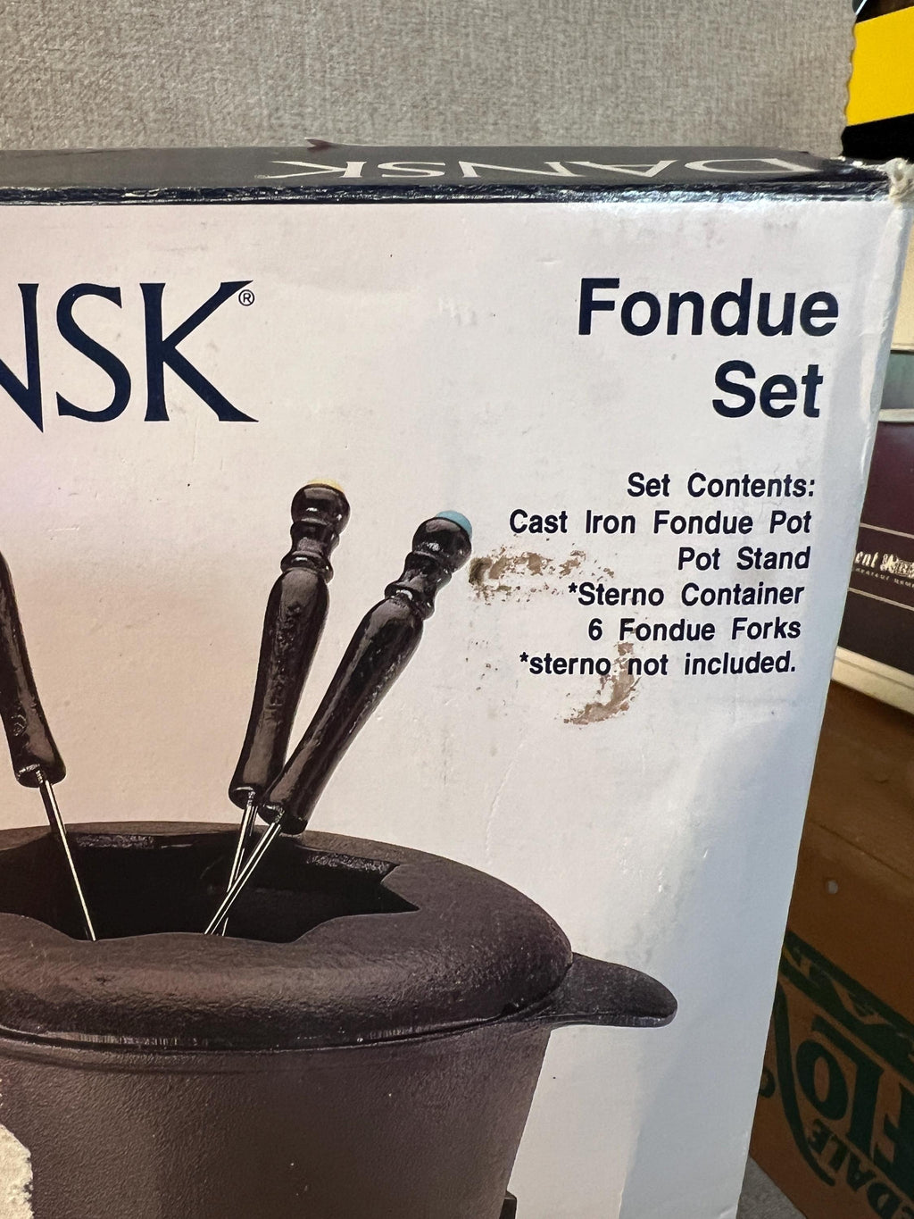 New with box Dansk Fondue Cast Iron Black Pot Set With Forks Cheese