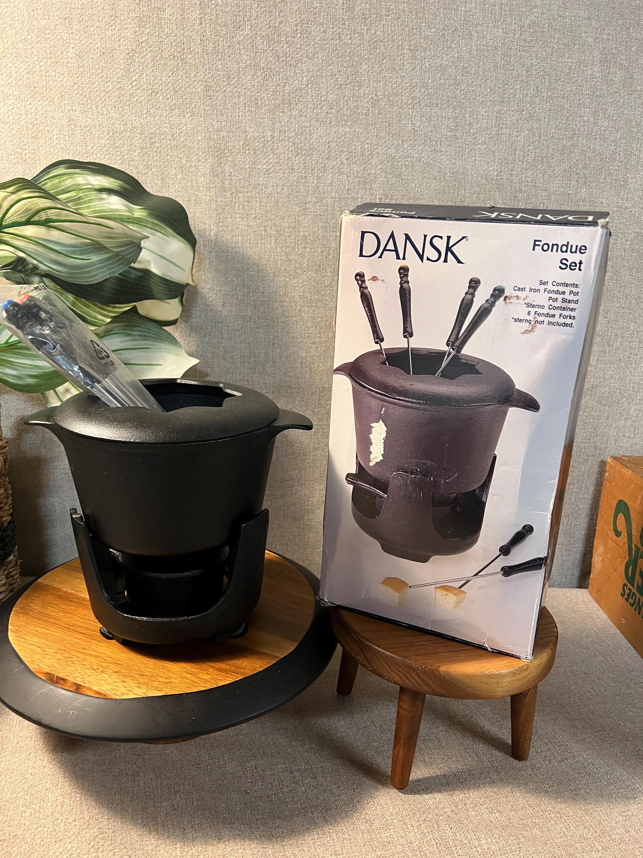 New with box Dansk Fondue Cast Iron Black Pot Set With Forks Cheese