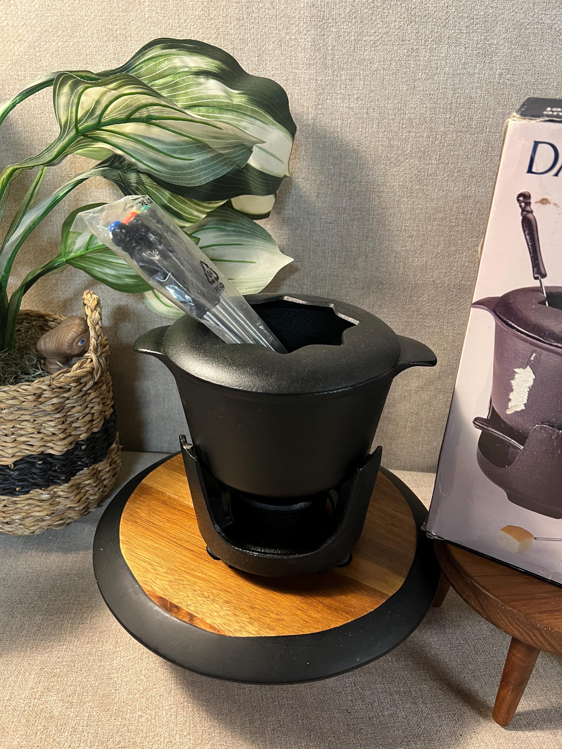 New with box Dansk Fondue Cast Iron Black Pot Set With Forks Cheese