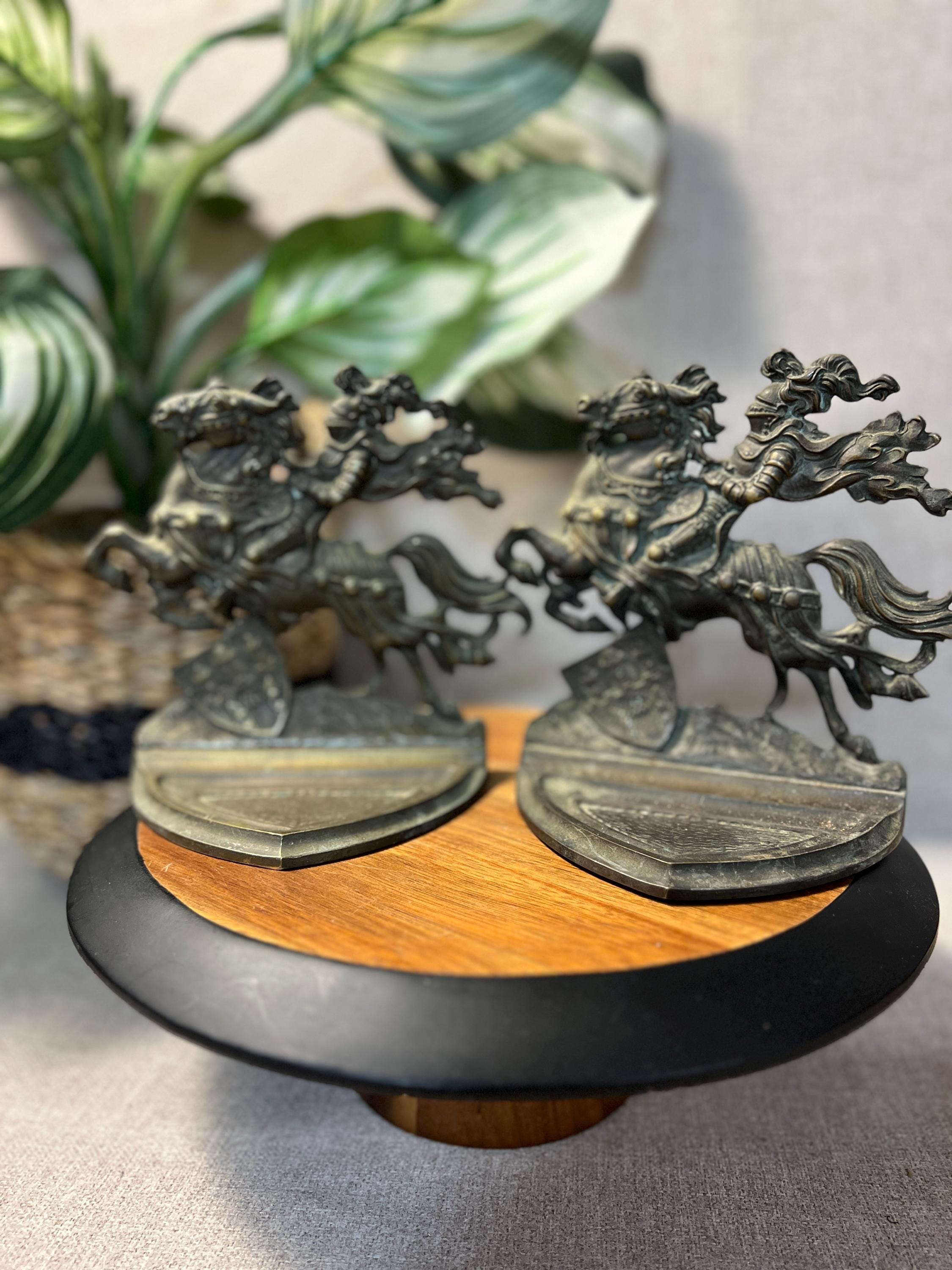 Horse with Rider  Brass Bookends Heavy Very Detailed