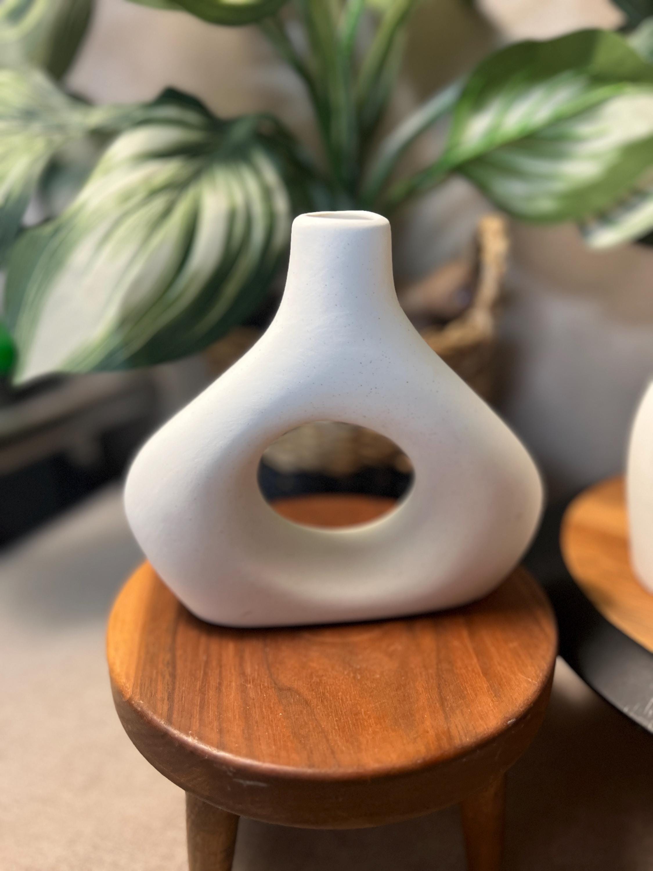 Ceramic Vase Set of 2 for Modern Minimalist Bohemian Decor Round Matching Matte Beige