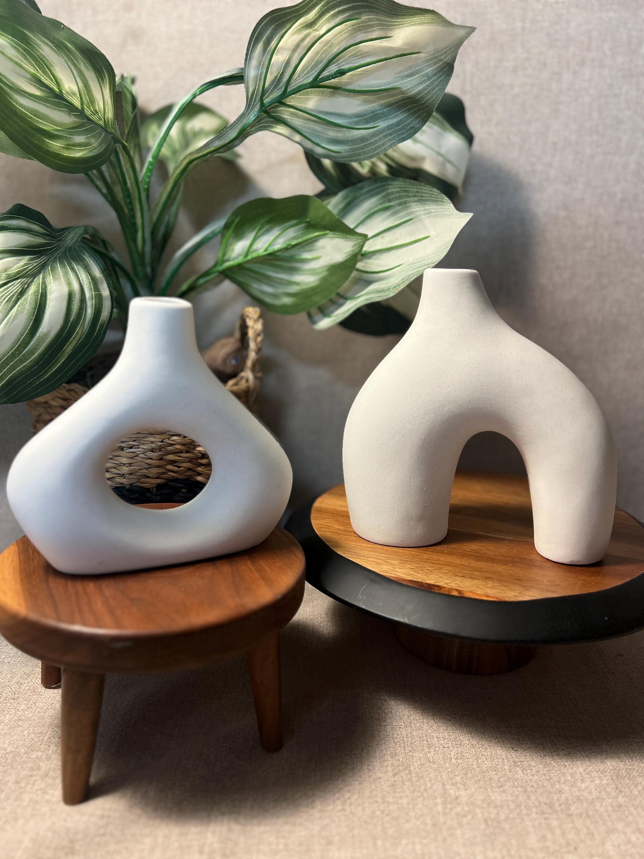 Ceramic Vase Set of 2 for Modern Minimalist Bohemian Decor Round Matching Matte Beige