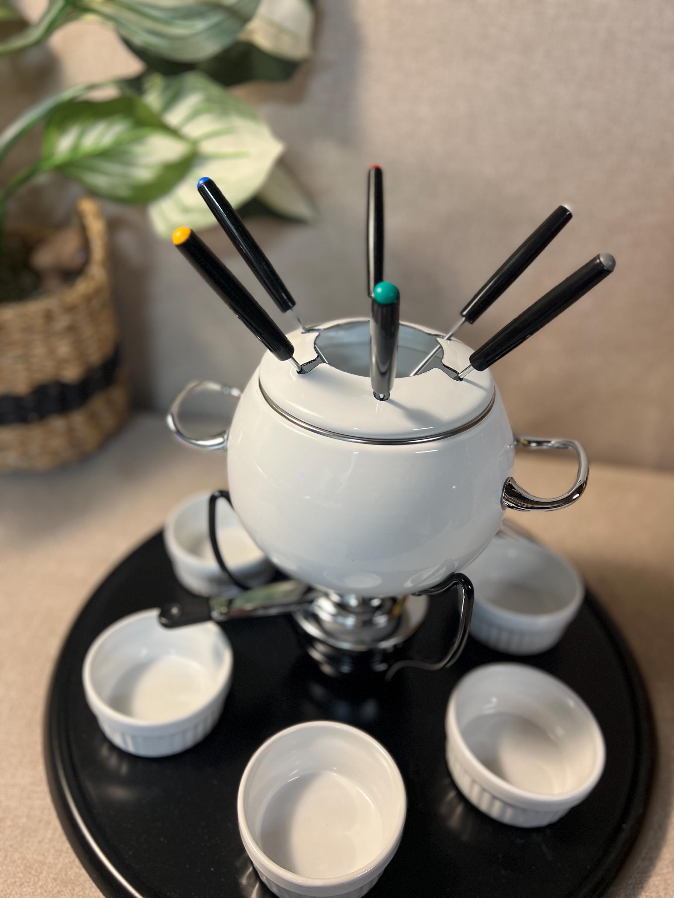 Casamoda LAZY SUSAN Rotating Fondue Set Enamel Steel w/Ceramic Ramekins With original box