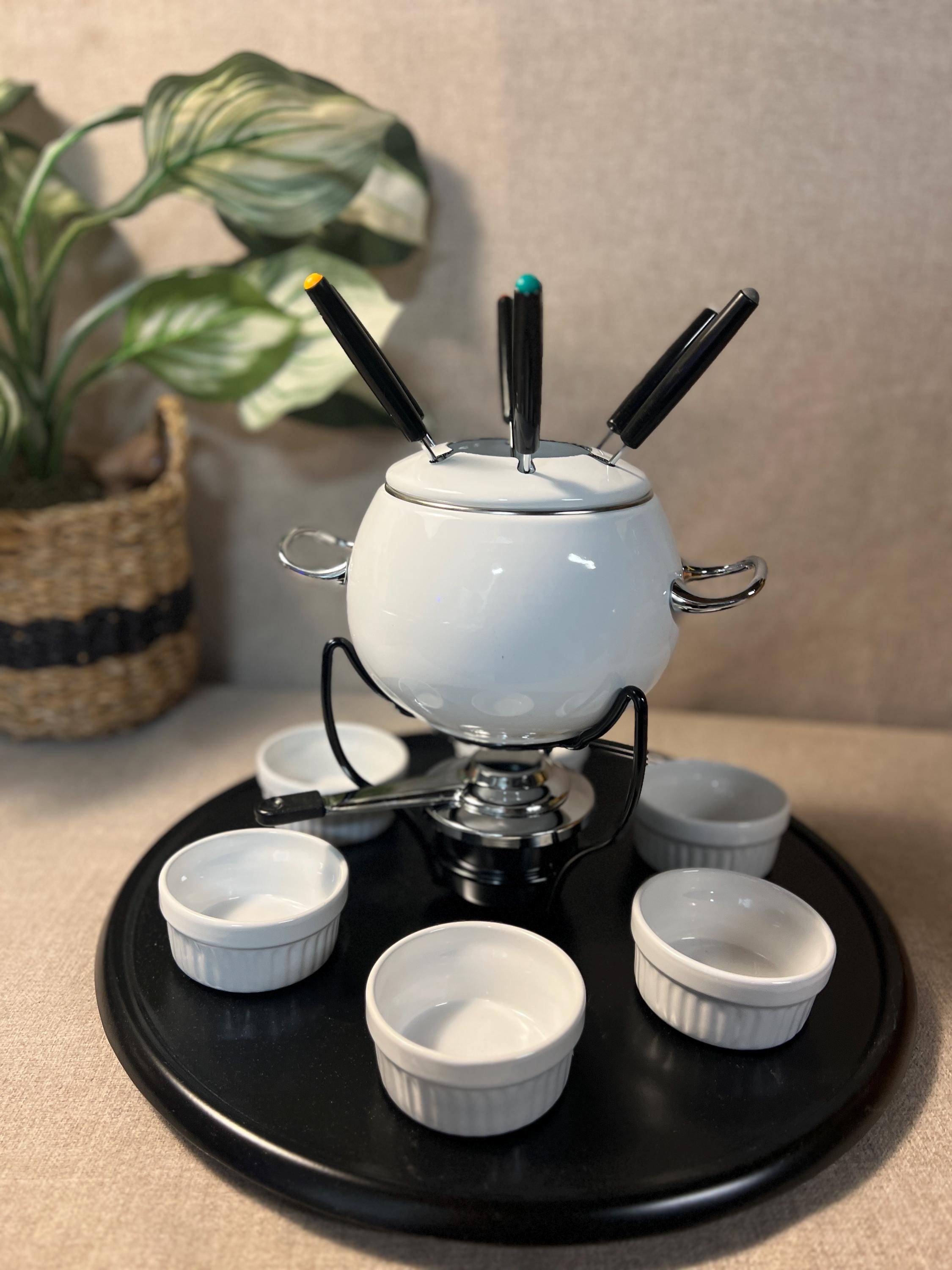 Casamoda LAZY SUSAN Rotating Fondue Set Enamel Steel w/Ceramic Ramekins With original box