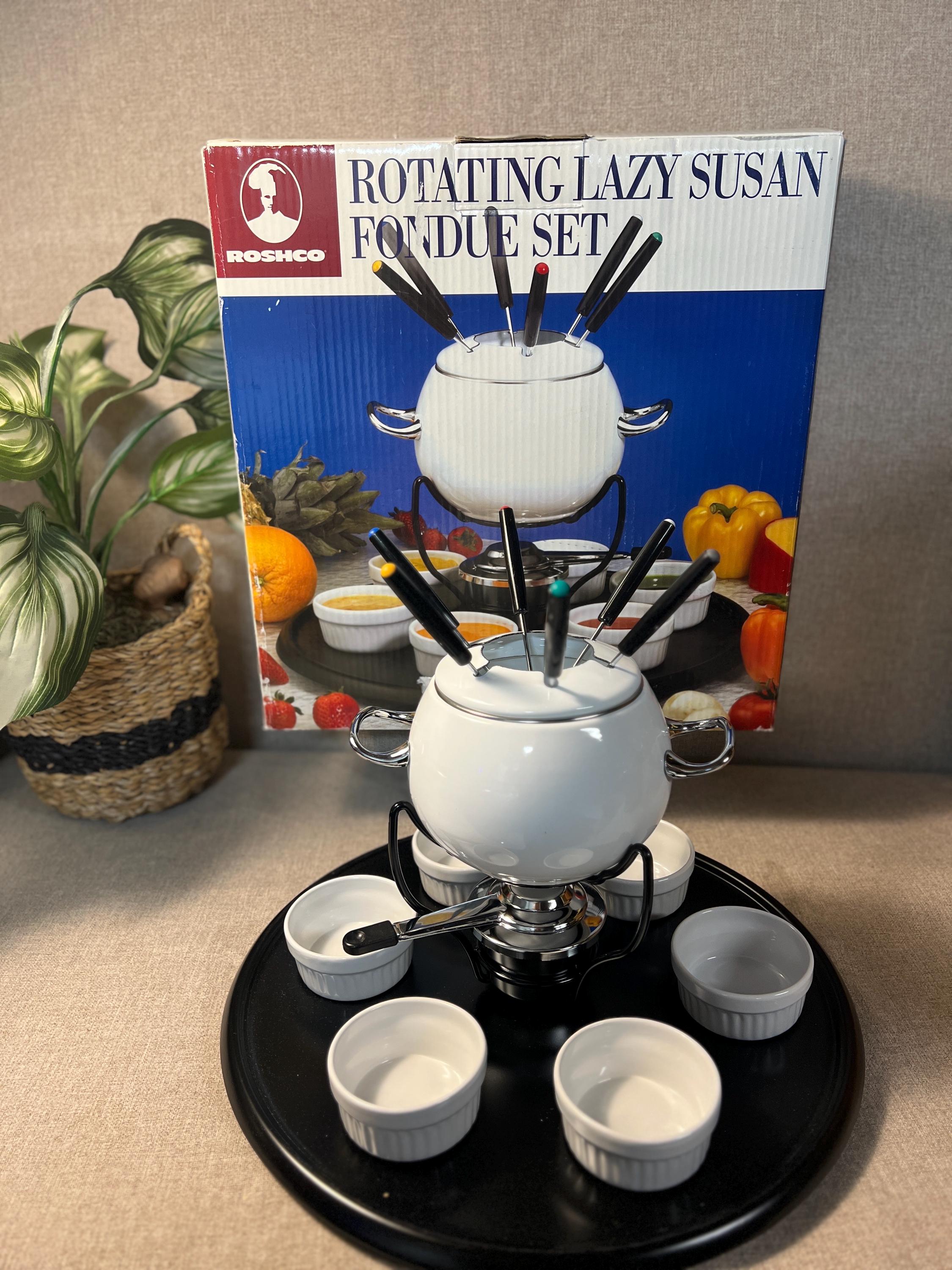 Casamoda LAZY SUSAN Rotating Fondue Set Enamel Steel w/Ceramic Ramekins With original box