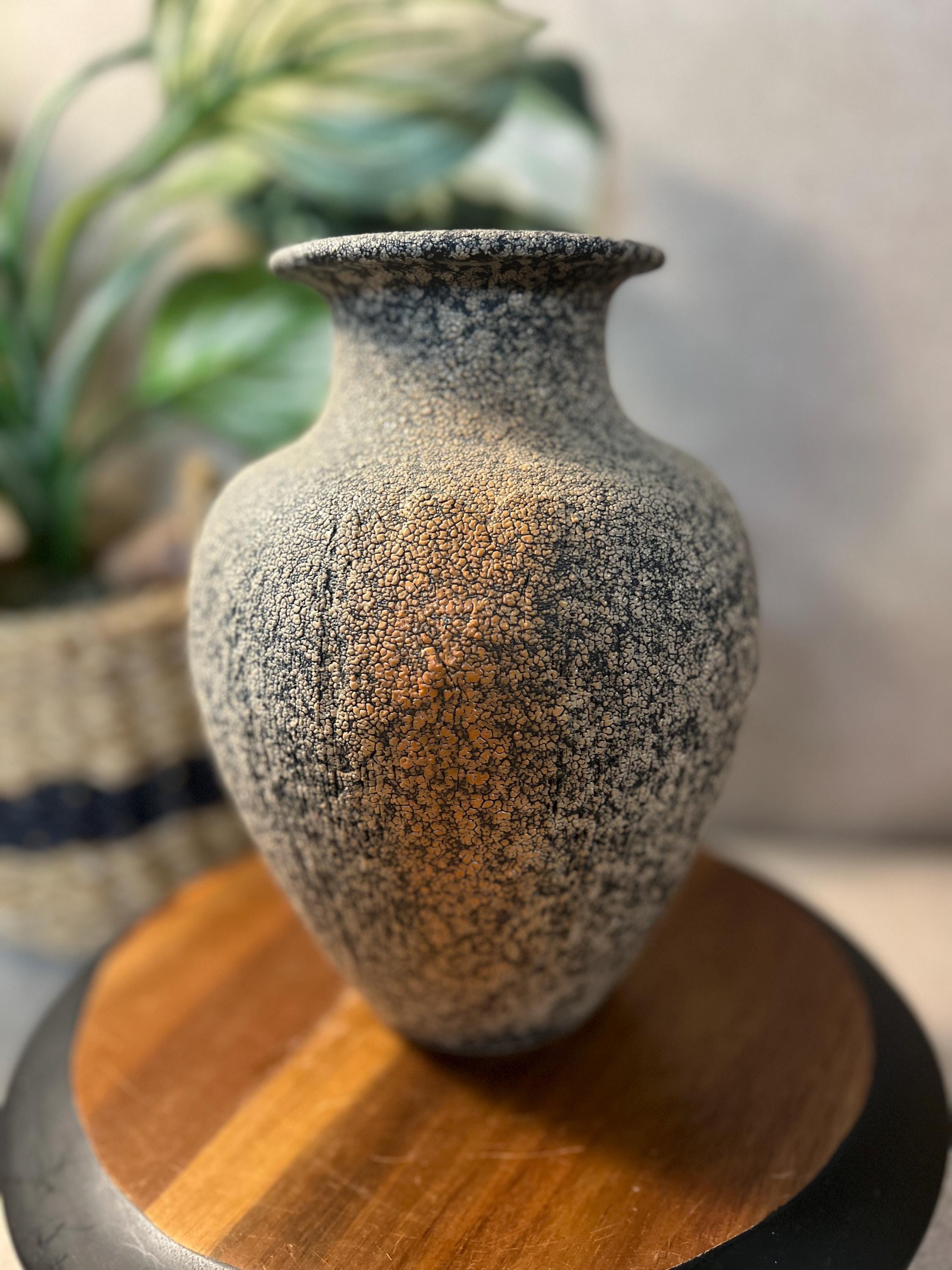 Mid Century Ikebana Vase Pottery TOYO Brown peachy pink Textured Modernist Vintage Japan