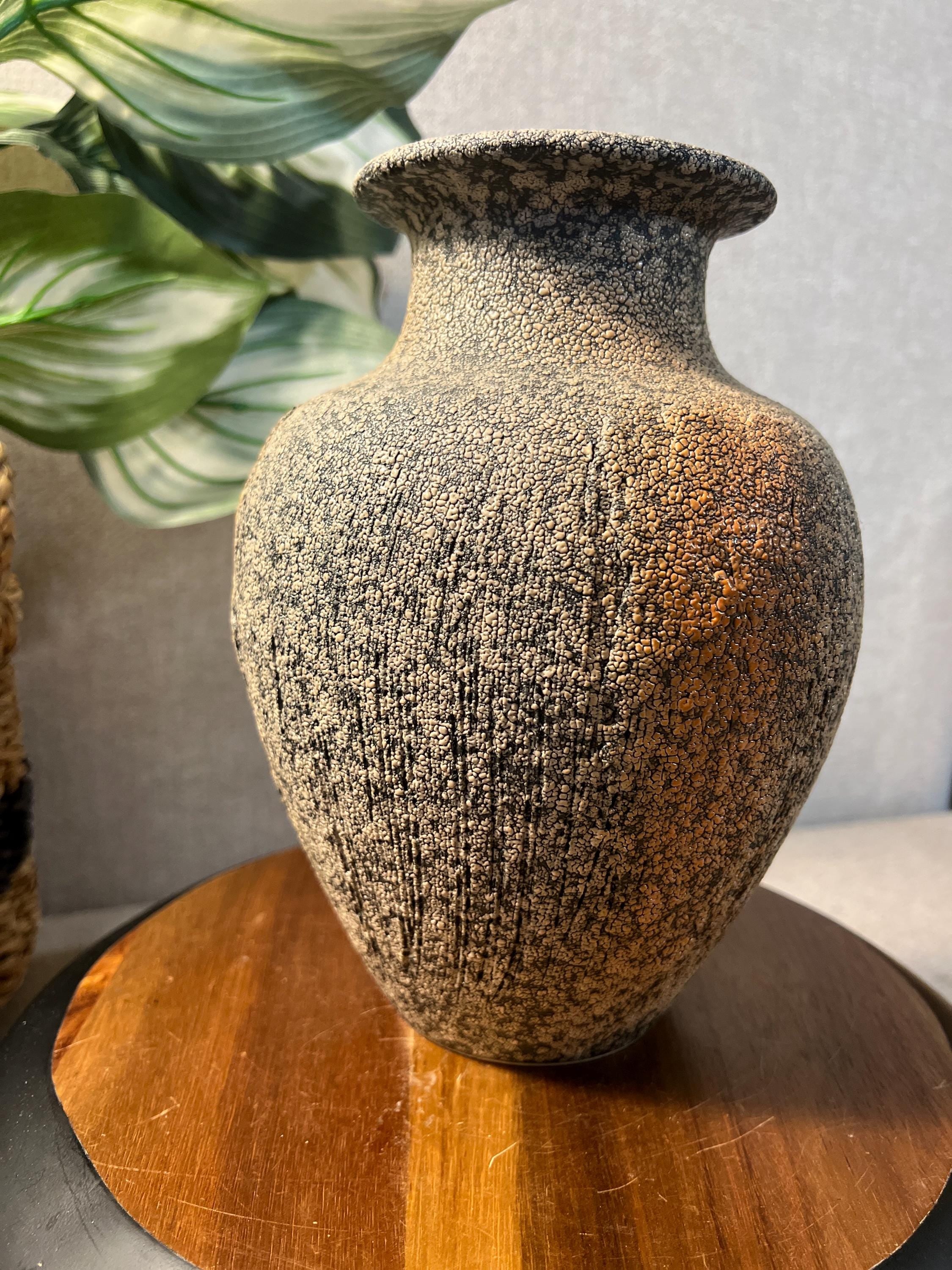 Mid Century Ikebana Vase Pottery TOYO Brown peachy pink Textured Modernist Vintage Japan