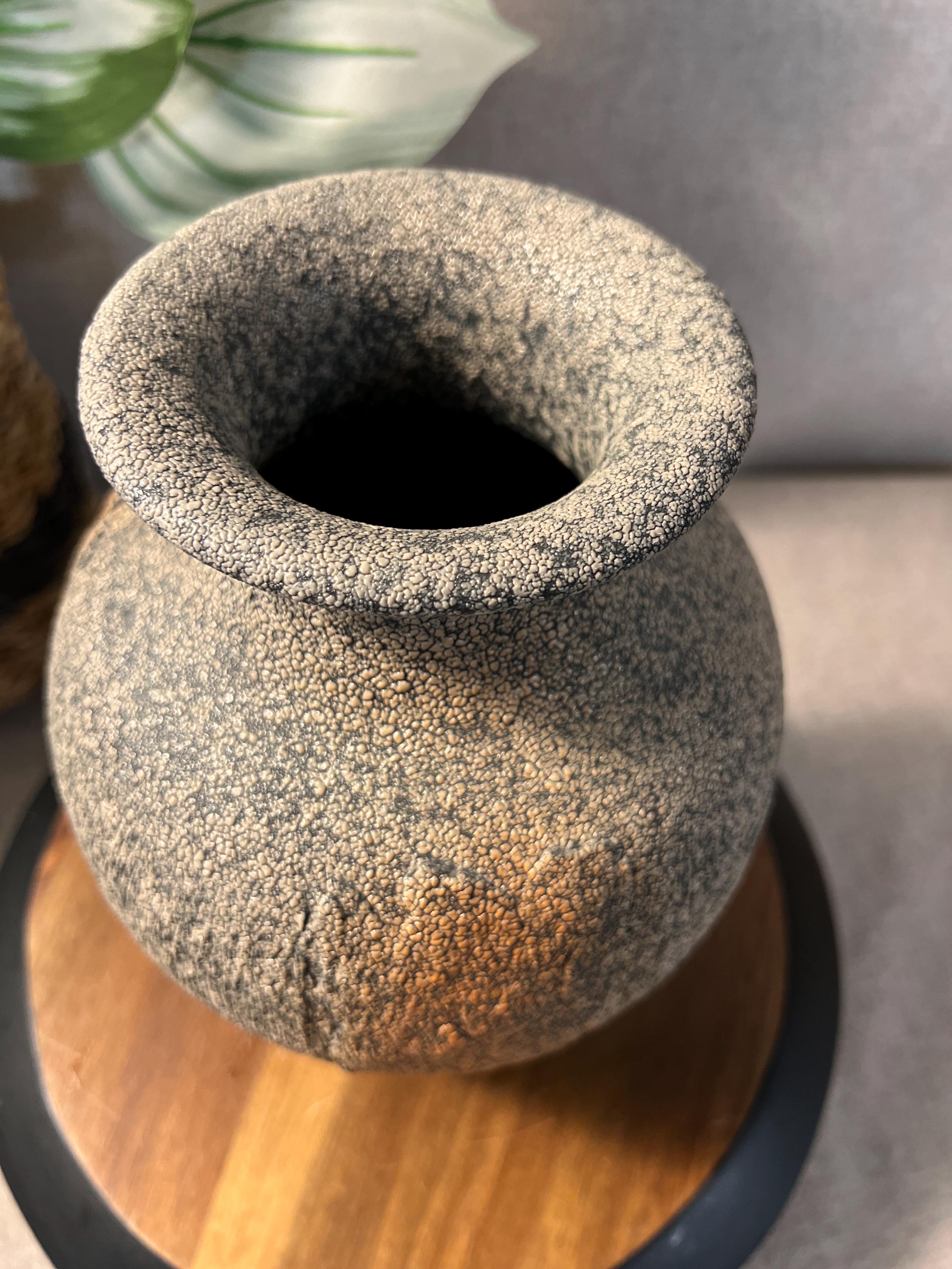 Mid Century Ikebana Vase Pottery TOYO Brown peachy pink Textured Modernist Vintage Japan