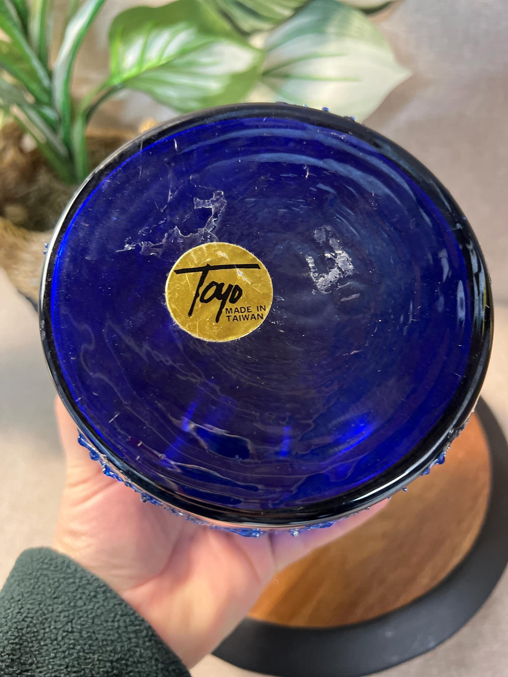 Vintage Irradescent Blue and Purple Raku Fired Glass Vase by Toyo Made In Taiwan