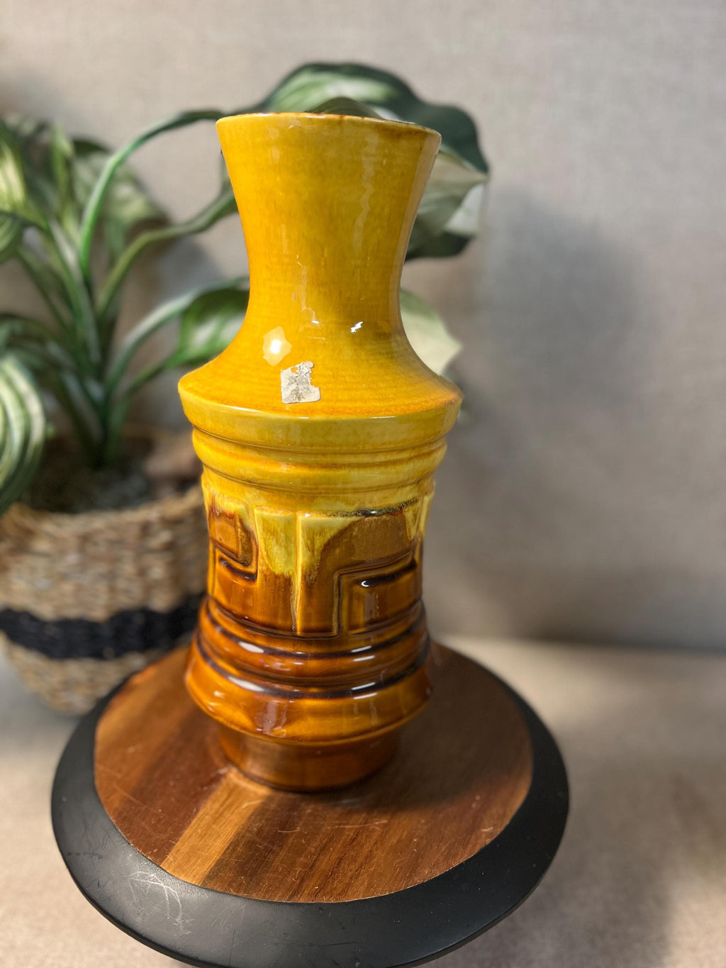 Vintage Royal Haeger Yellow and Brown Drip Glaze Vase