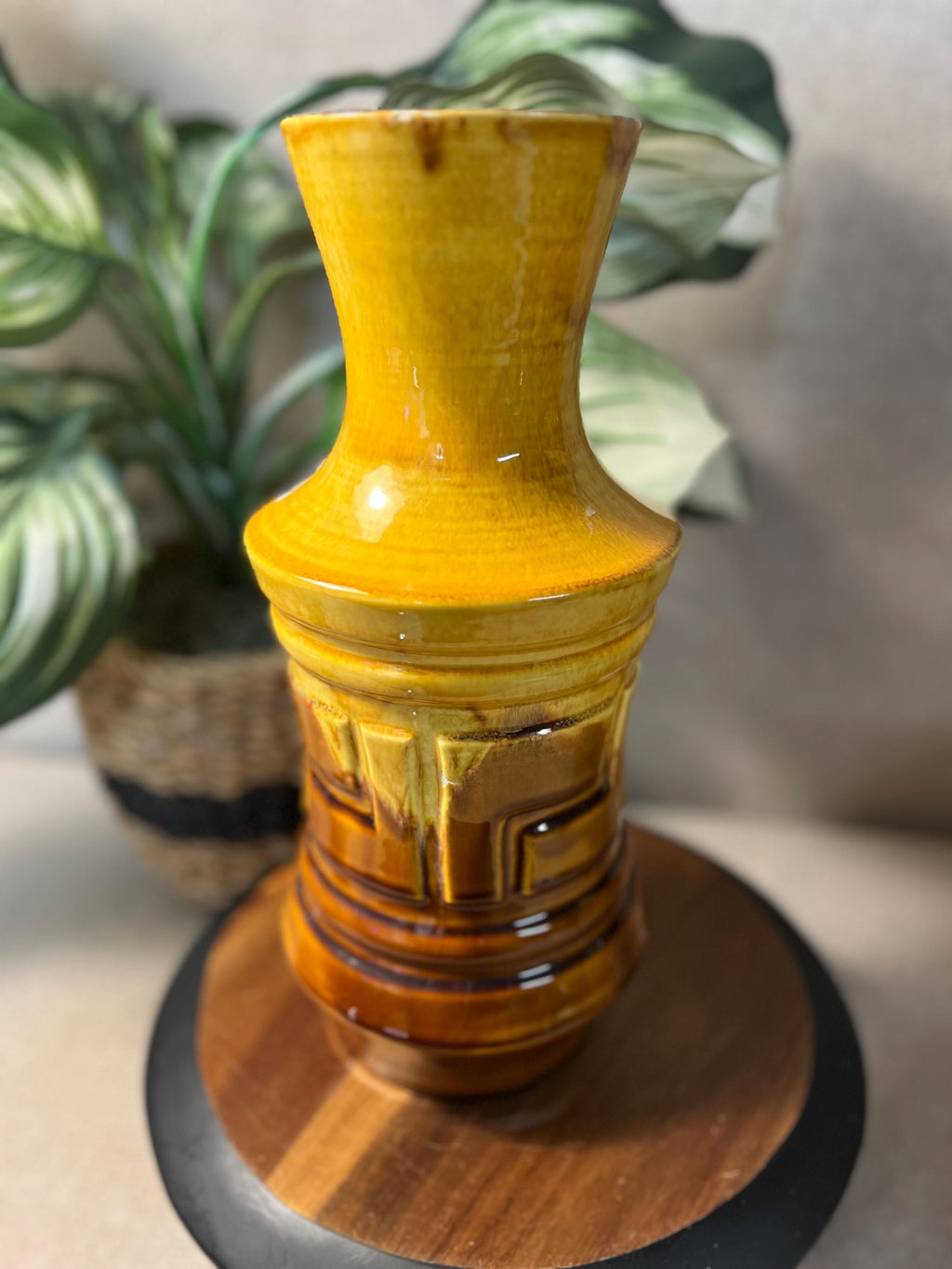 Vintage Royal Haeger Yellow and Brown Drip Glaze Vase