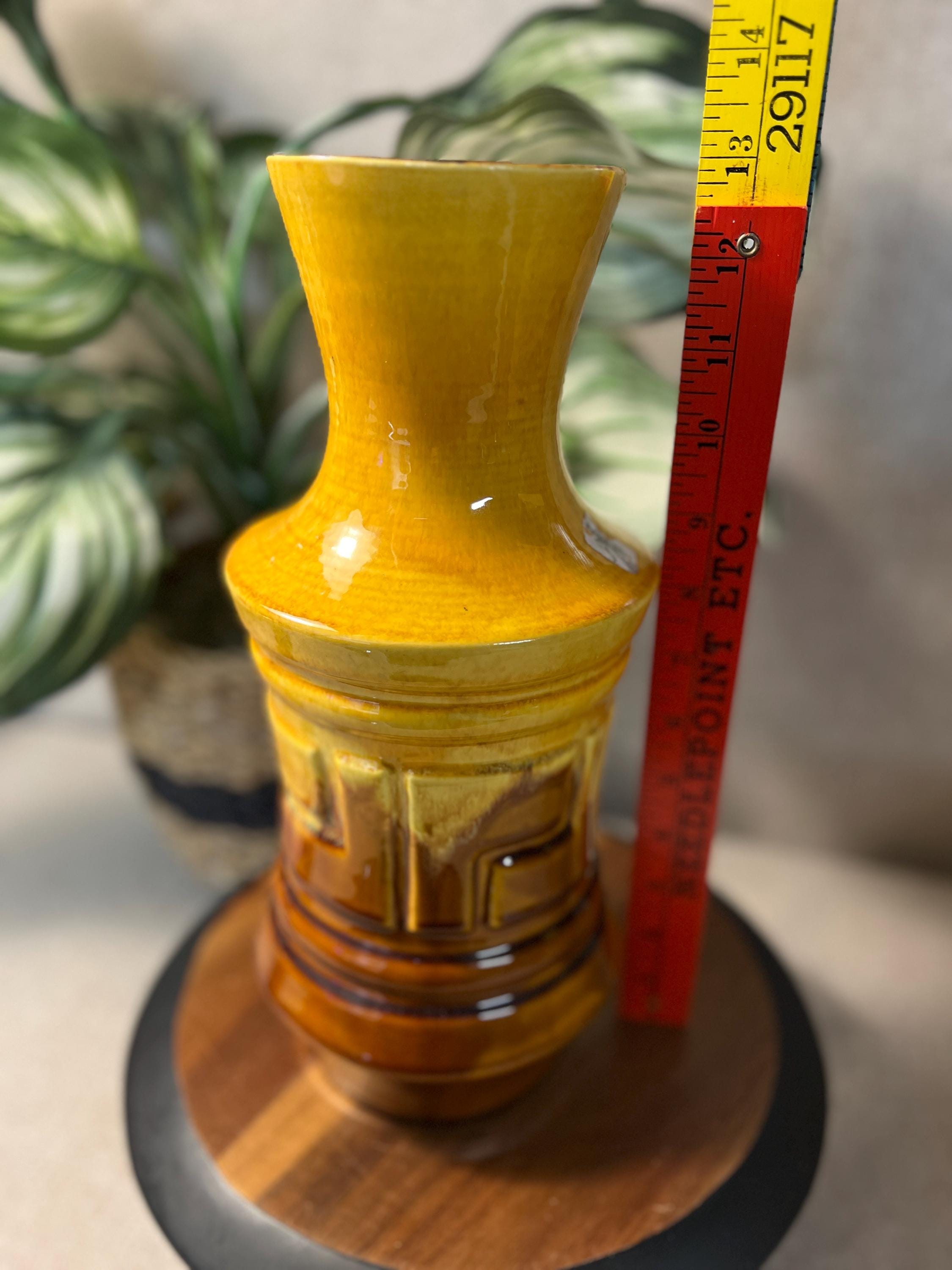Vintage Royal Haeger Yellow and Brown Drip Glaze Vase