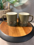 Pottery Mug Green Flowers Orange Green Set of 2