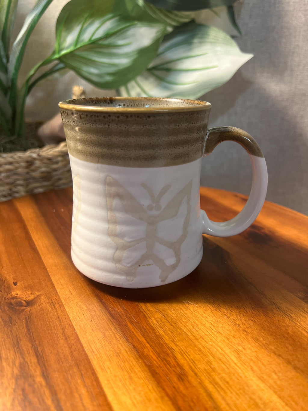 Vintage butterfly mug ceramic speckled