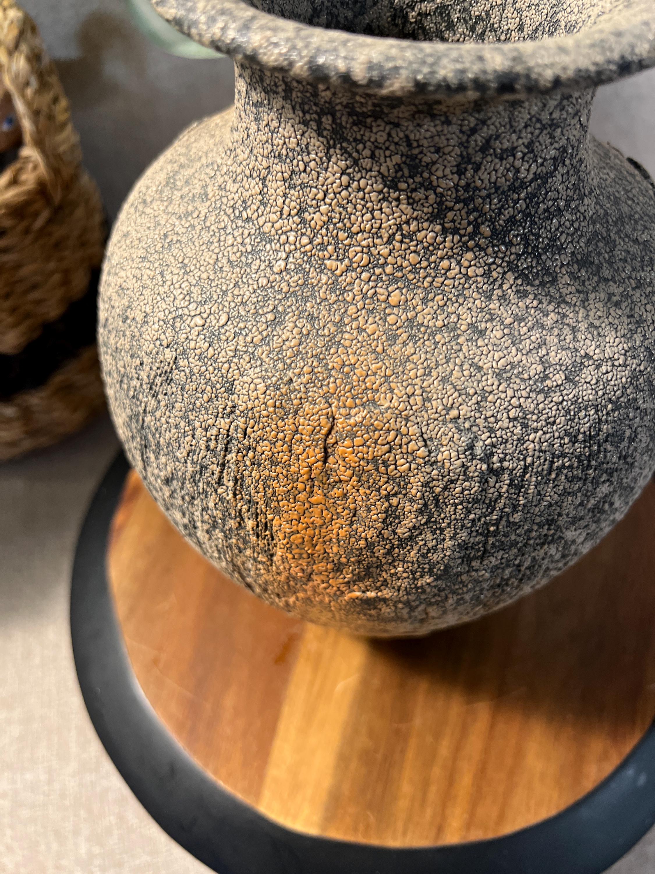 Mid Century Ikebana Vase Pottery TOYO Brown peachy pink Textured Modernist Vintage Japan